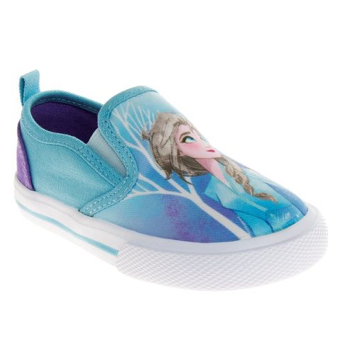 Frozen Elsa Anna Girls No Lace Shoes - Disney Character Loafer Low Top SlipOn Casual Tennis Canvas Sneakers (Size 5-12 Toddler)