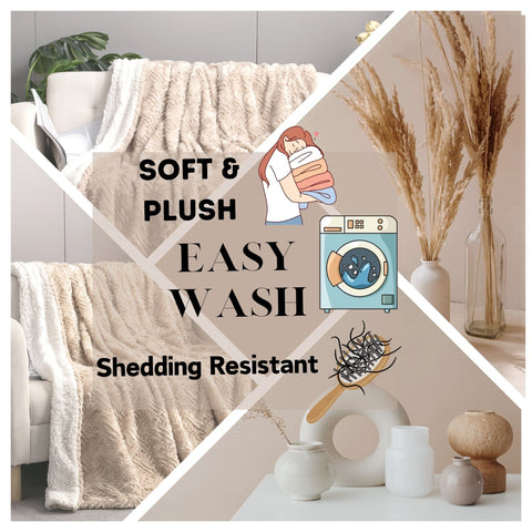 DaDalogy Bedding Champagne Ivory Faux Fur Throw Blanket - Dreamy Gold Geometric Embossed Sherpa Backside - Super Soft Warm Cozy Plush Fluffy by DaDa Bedding Collection