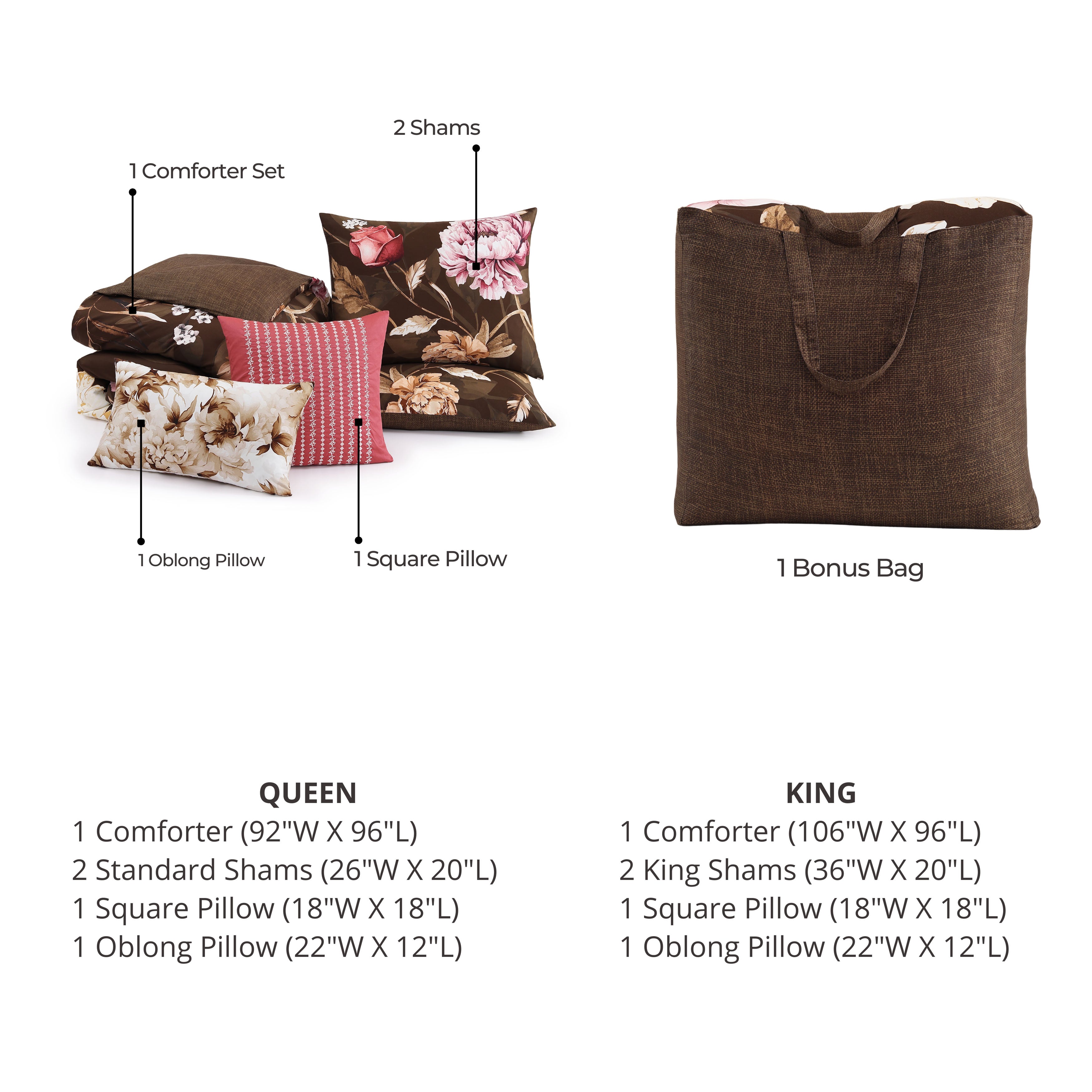  Bebejan Bebejan Floral Garden on Mocha 5 Piece Reversible Comforter Set - QUEEN - Bonton