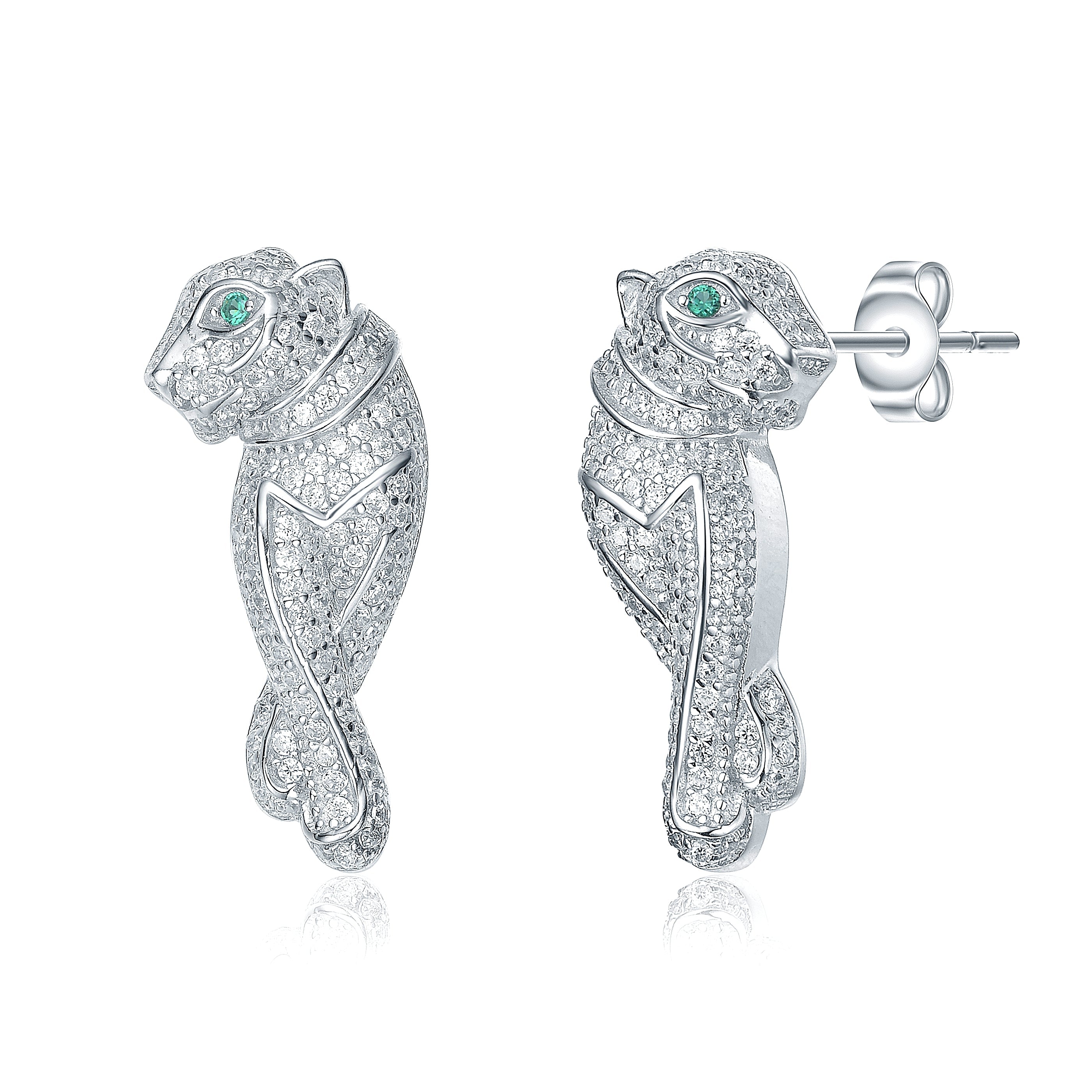  Rachel Glauber White Gold Plated With Emerald & Cubic Zirconia Walking Panther Earrings - Gold - Bonton