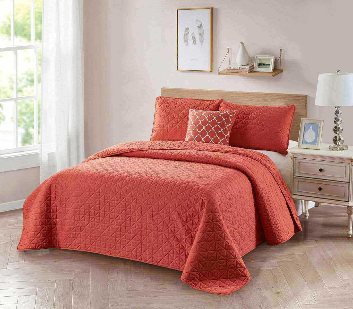  Dan River Dan River 4 Piece Solid Quilt Set With Cushion - Twin - Bonton