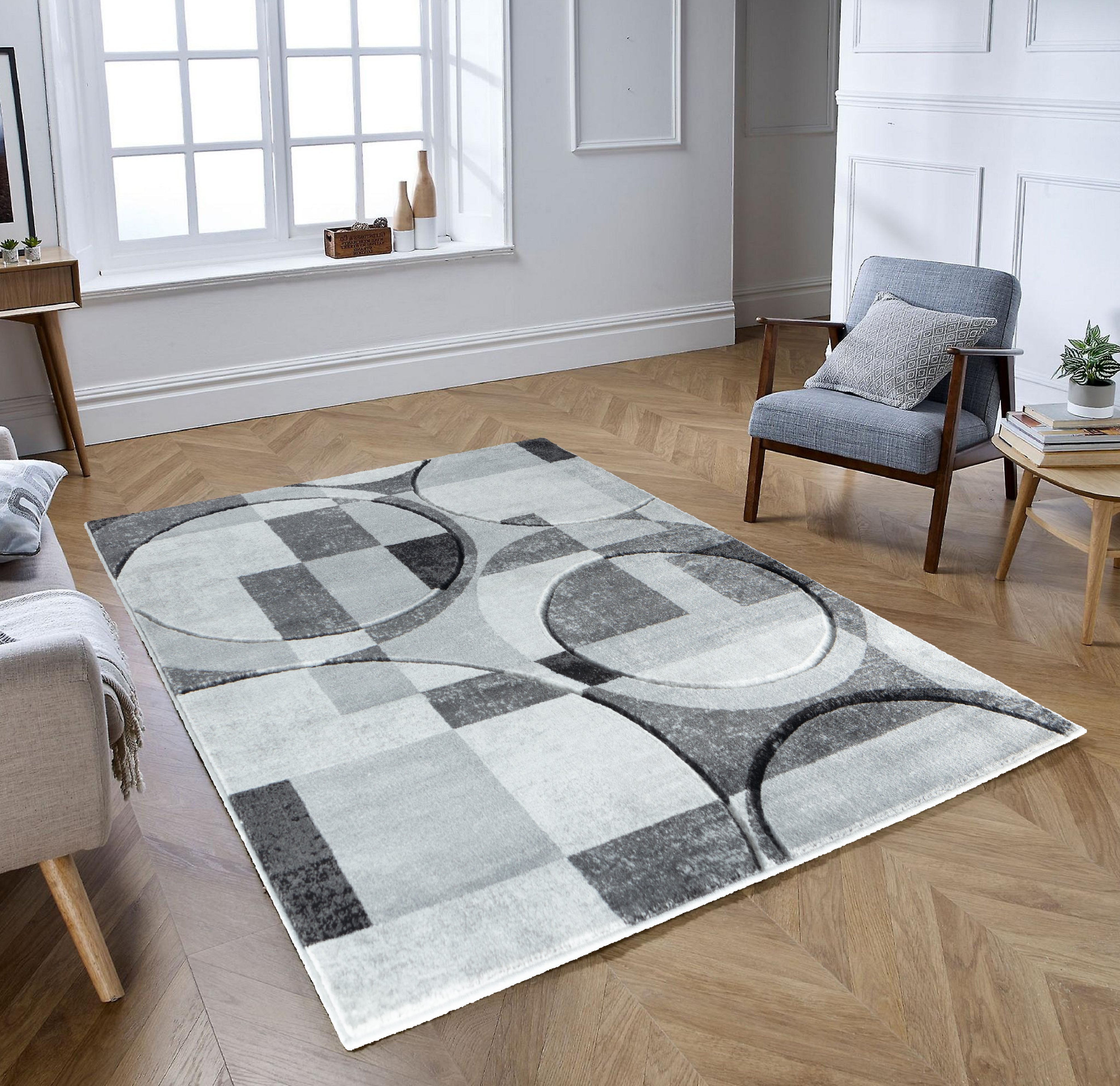  Home Mart Goods Silver Grey Geometric Shapes Hand-Carved Abstract Soft Premium Modern Contemporary Non-Shedding Area Rug by Homemartgoods - 8' x 10' - Bonton