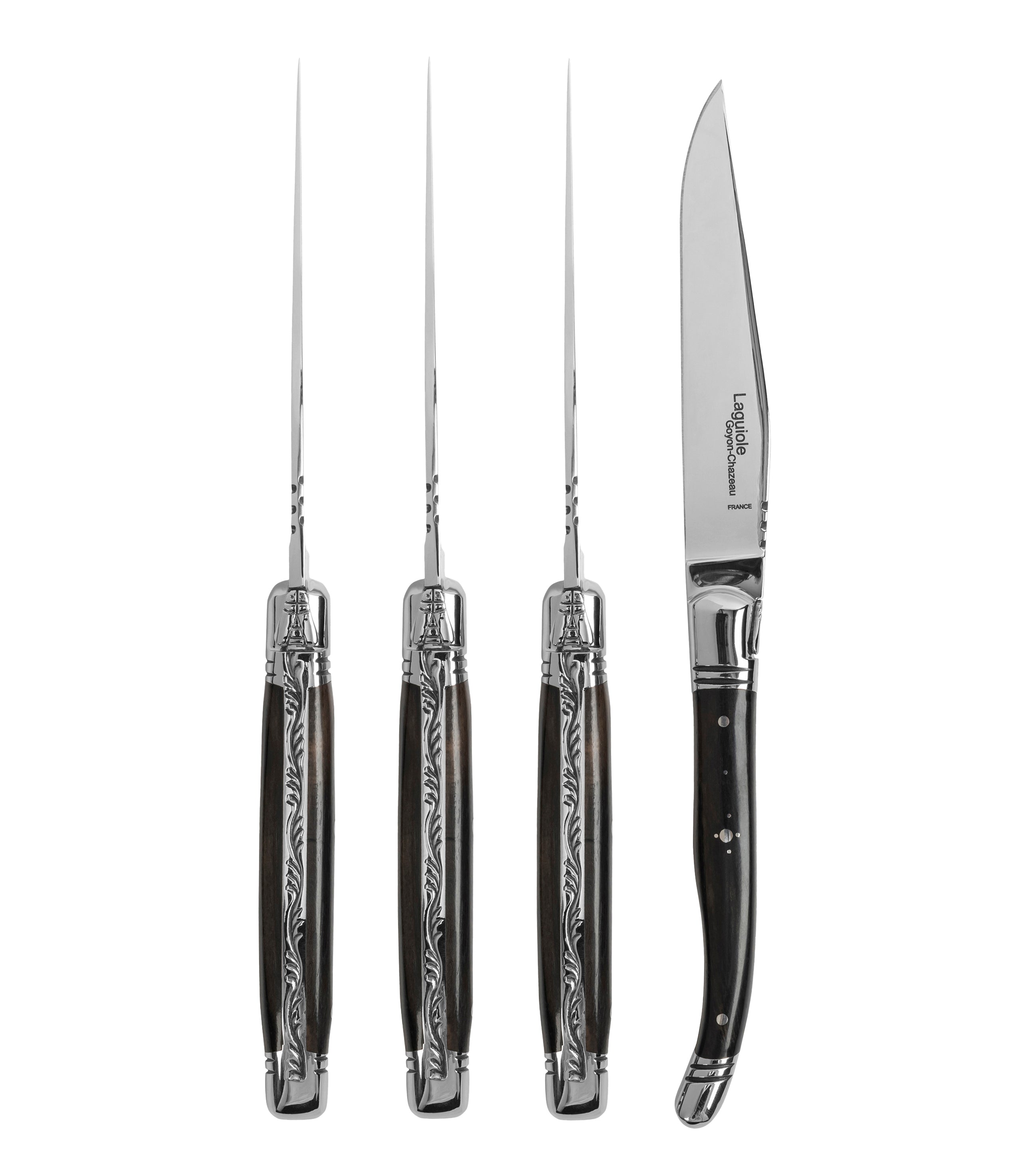  French Home Goyon-Chazeau Set of 4 Laguiole Steak Knives With Ebony Wood Handles - Default Title - Bonton