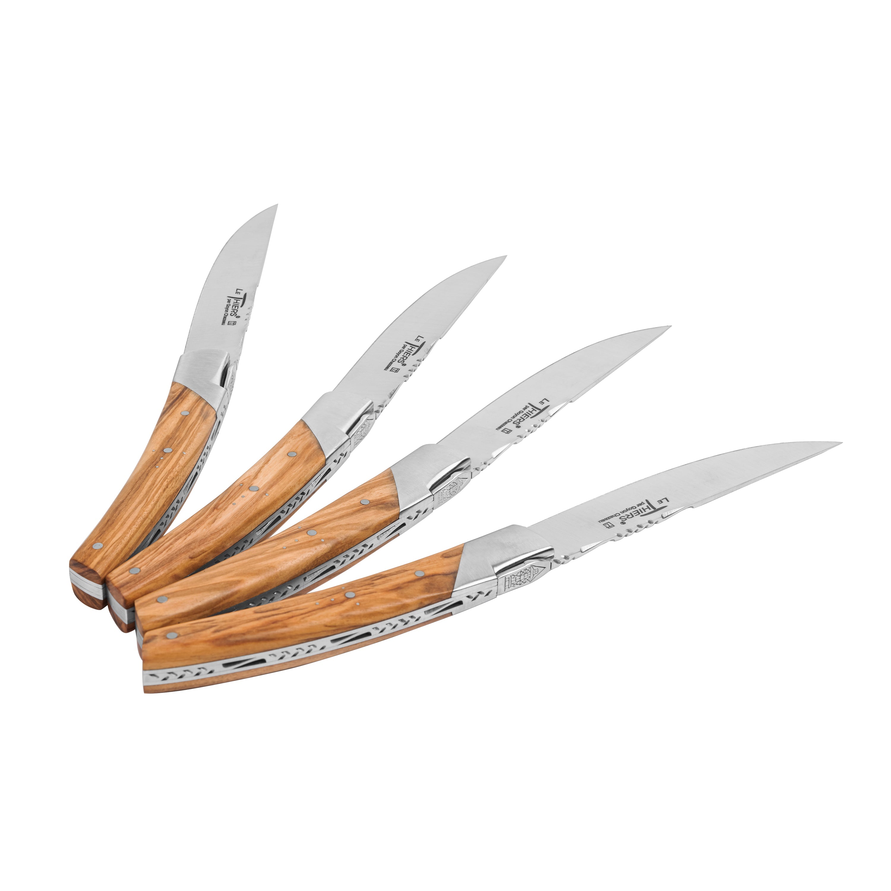  French Home Goyon-Chazeau Set of 4 Pirou Castle Steak Knives With Olive Wood Handles - Default Title - Bonton