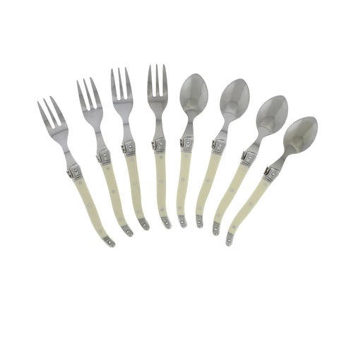 Laguiole Cocktail or Dessert Spoons and Forks, Set of 8, Faux Ivory