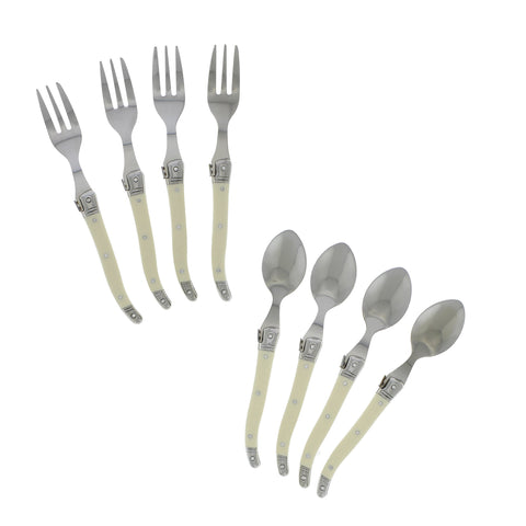 Laguiole Cocktail or Dessert Spoons and Forks, Set of 8, Faux Ivory