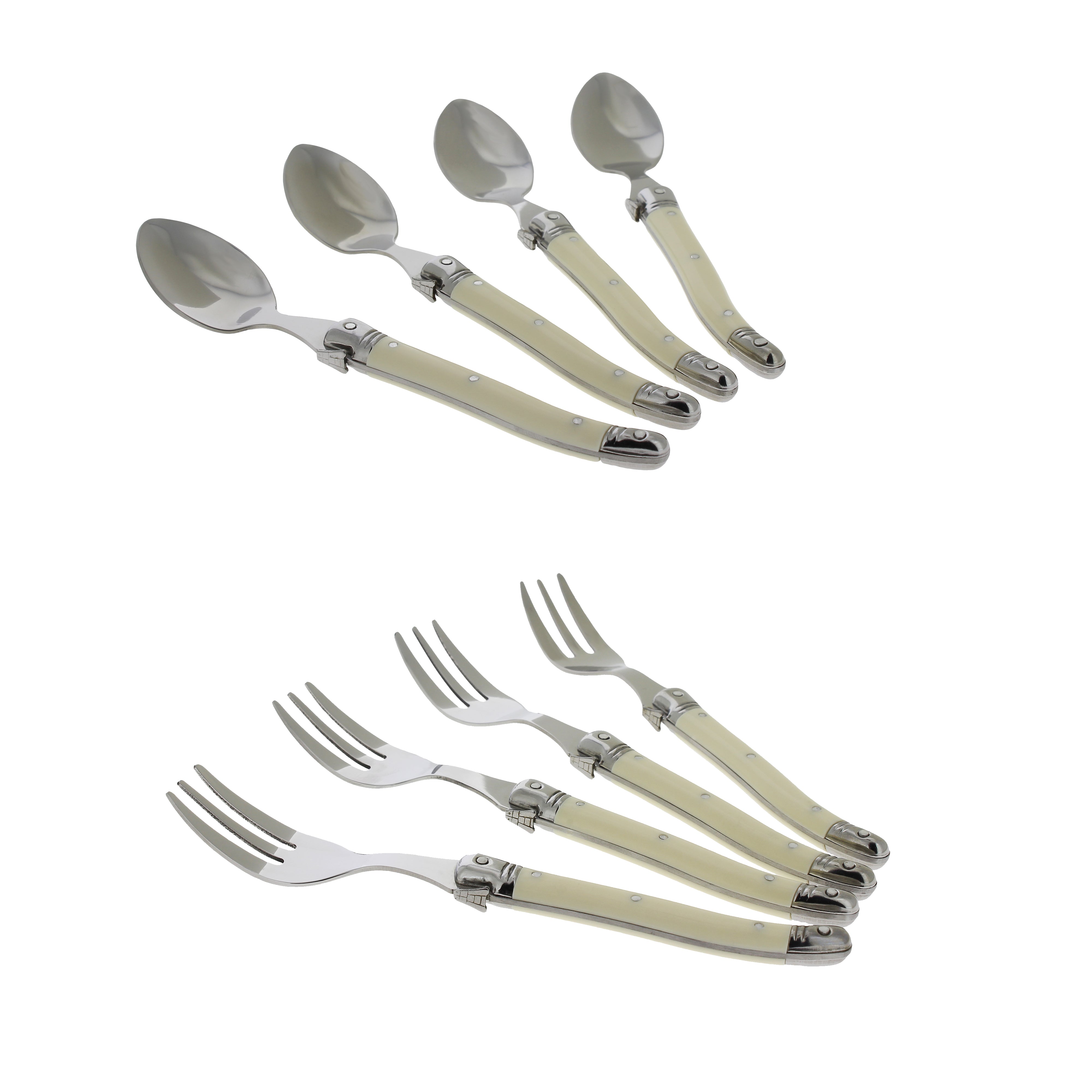  French Home Laguiole Cocktail or Dessert Spoons and Forks, Set of 8, Faux Ivory - Default Title - Bonton