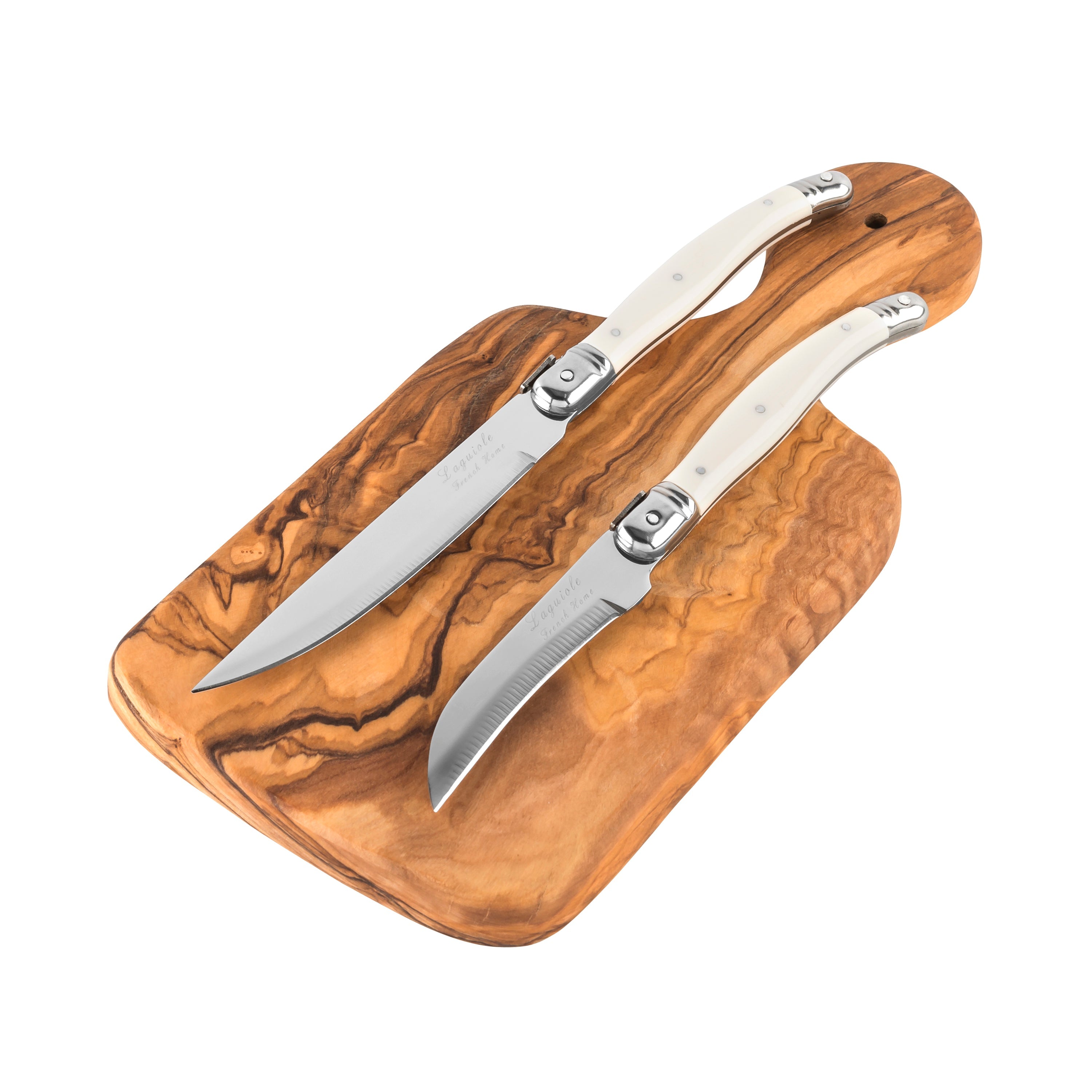  French Home Olive Wood 11-Inch Cutting Board and Set of 2 Laguiole Citrus Knives - Default Title - Bonton