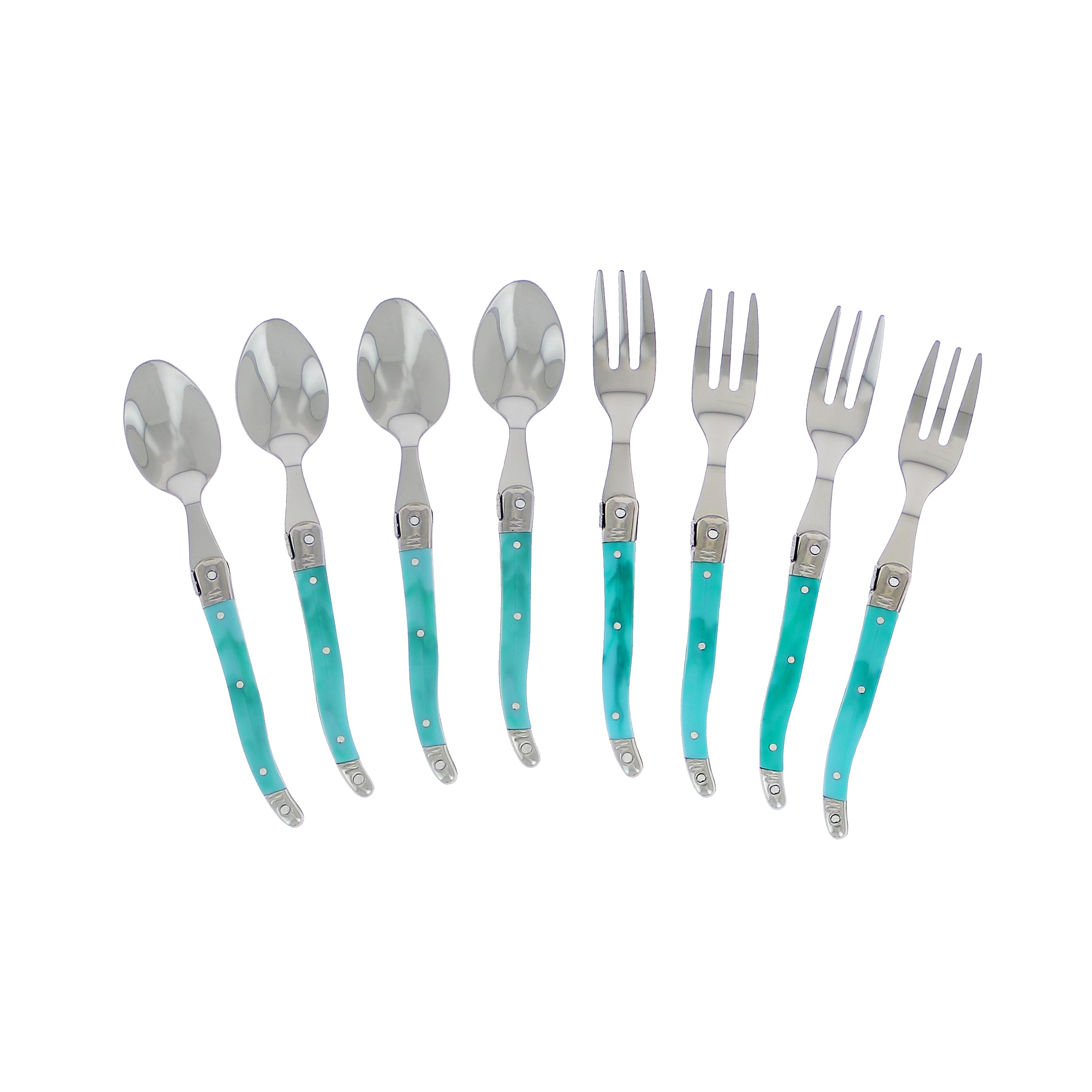  French Home Laguiole Cocktail or Dessert Spoons and Forks, Set of 8, Turquoise - Default Title - Bonton