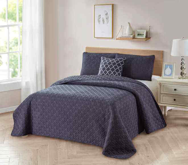  Dan River Dan River 4 Piece Solid Quilt Set With Cushion - Twin - Bonton