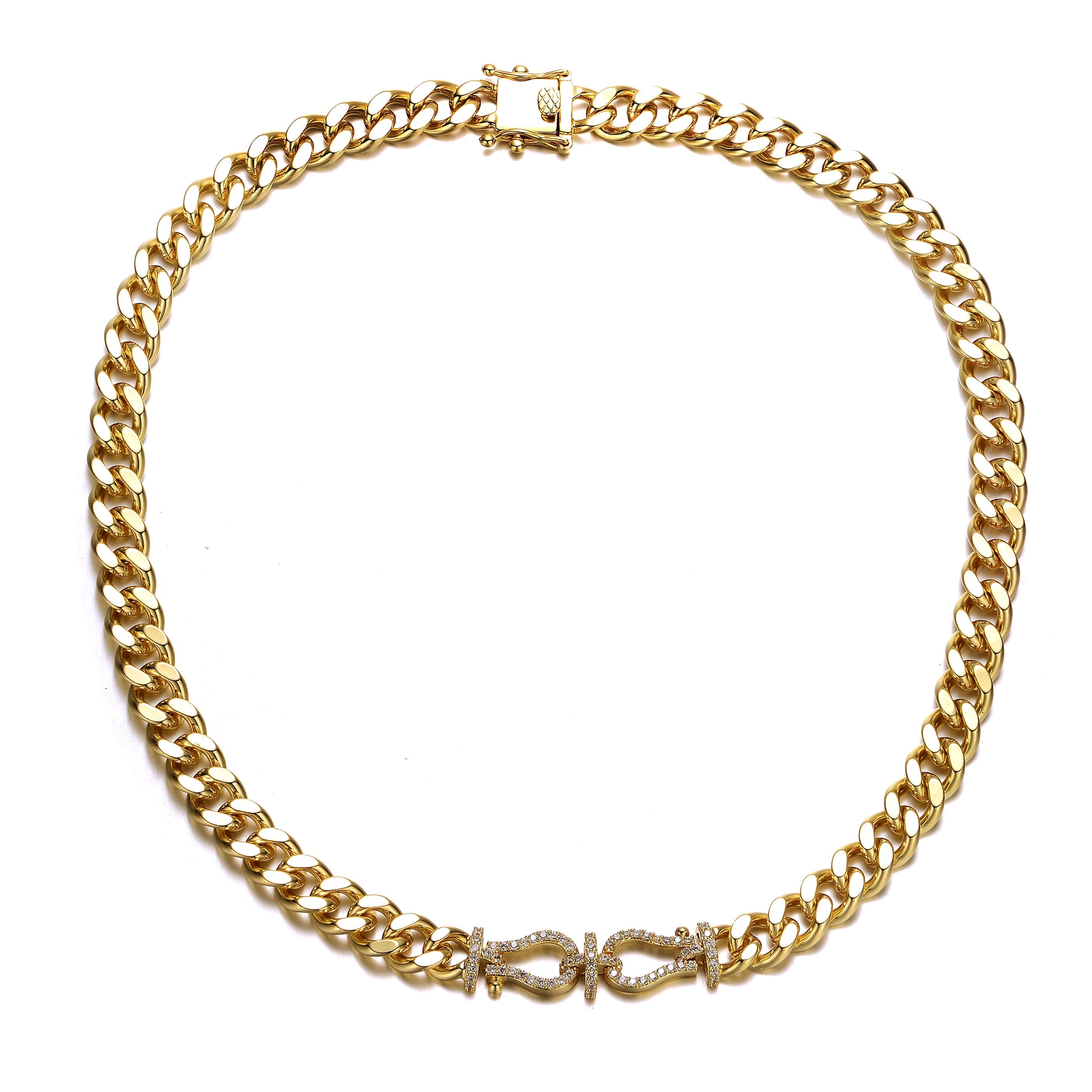  Rachel Glauber 14k Gold Plated With Cubic Zirconia Miami Cuban Chain Door Knocker Necklace - Clear - Bonton