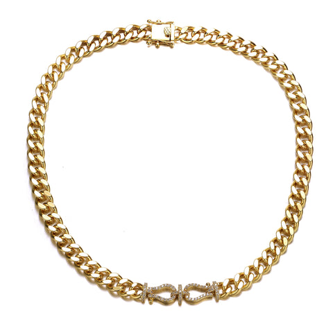 14k Gold Plated With Cubic Zirconia Miami Cuban Chain Door Knocker Necklace