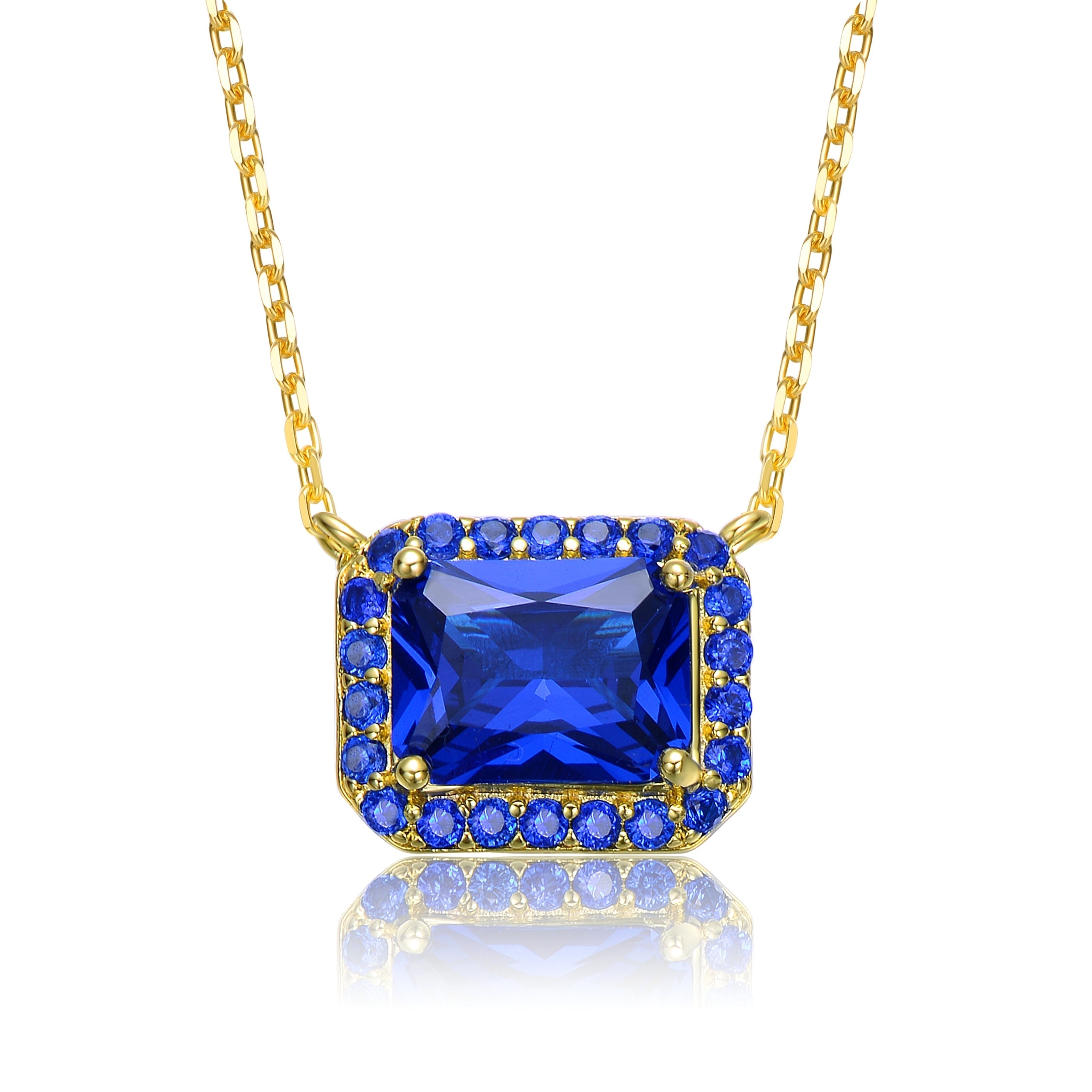  Rachel Glauber 14k Yellow Gold Plated With Radiant Cut Blue Sapphire Cubic Zirconia Solitaire Halo Petite Pendant Necklace - Default Title - Bonton