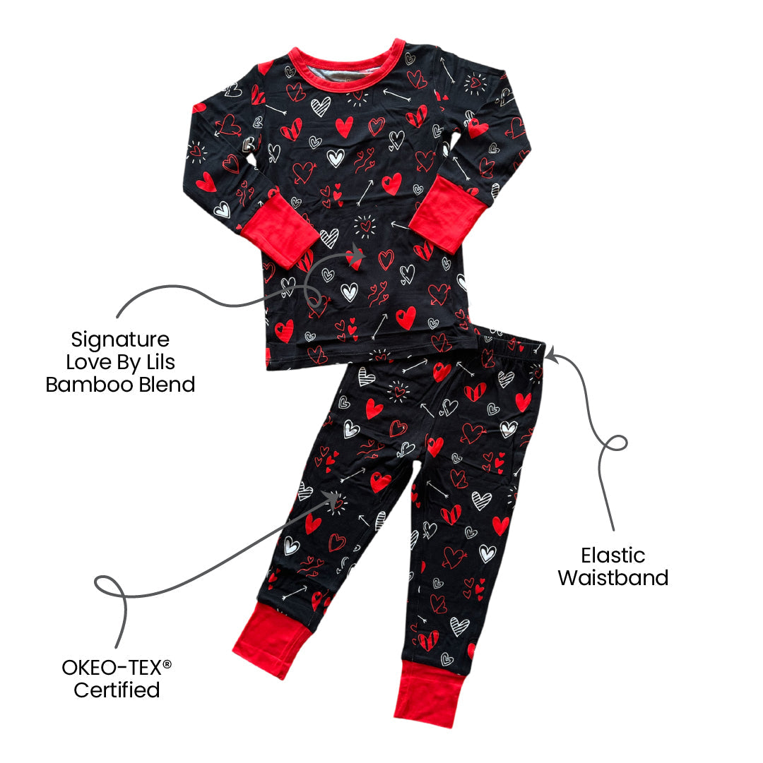  Laree + Co. Heart Doodles Red Bamboo 2-Piece Long Sleeve Set - 2T - Bonton