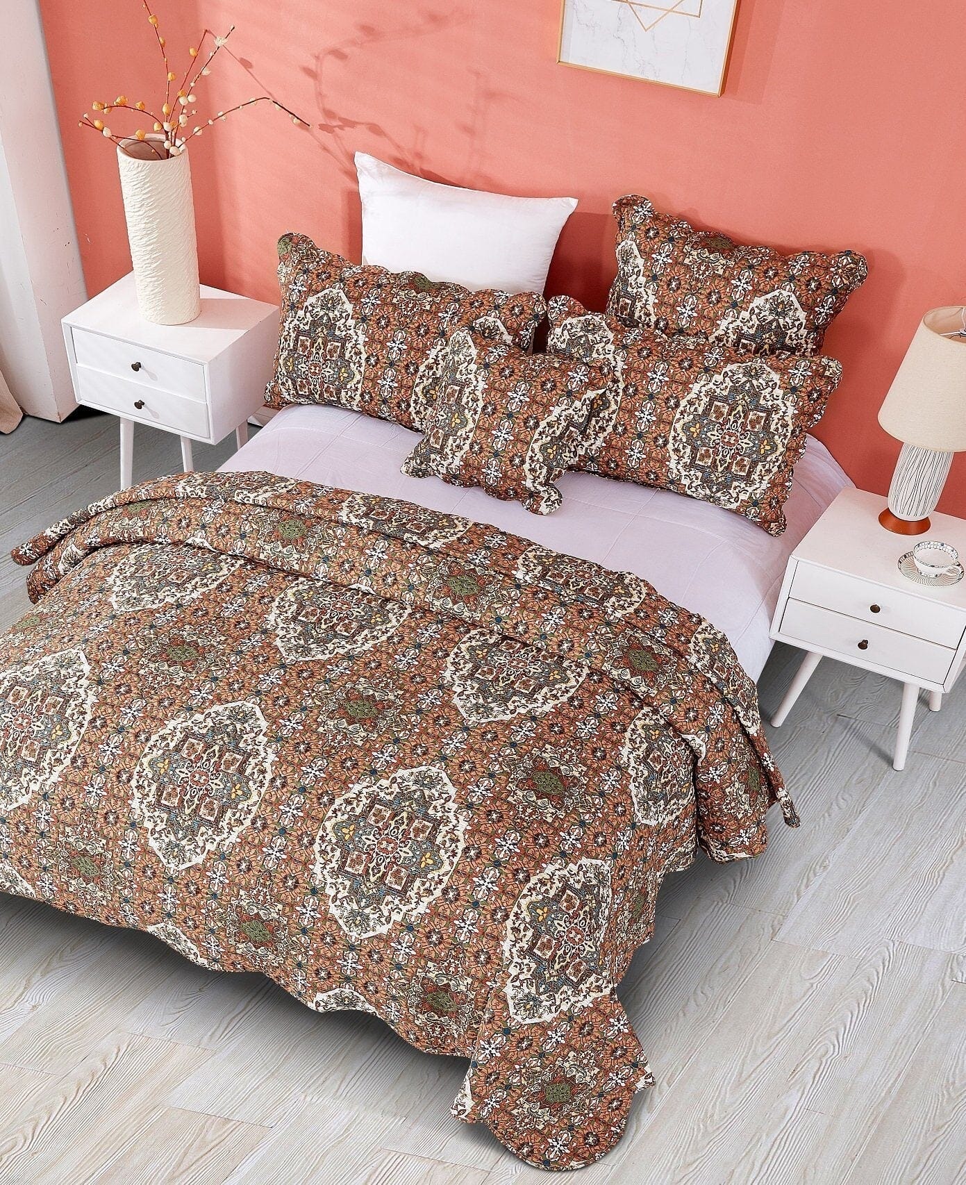  DaDa Bedding Collection DaDa Bedding Rustic Earthy Cross Motif Folk Ogee Moroccan Scalloped Quilted Bedspread Set (JHW-944) by DaDa Bedding Collection - Cal King - Bonton
