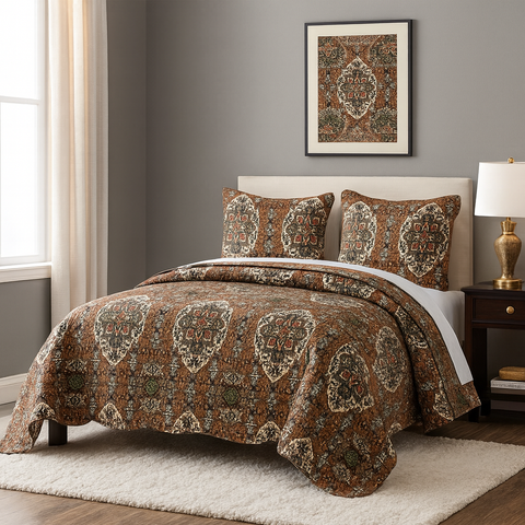 DaDa Bedding Rustic Earthy Cross Motif Folk Ogee Moroccan Scalloped Quilted Bedspread Set (JHW-944) by DaDa Bedding Collection