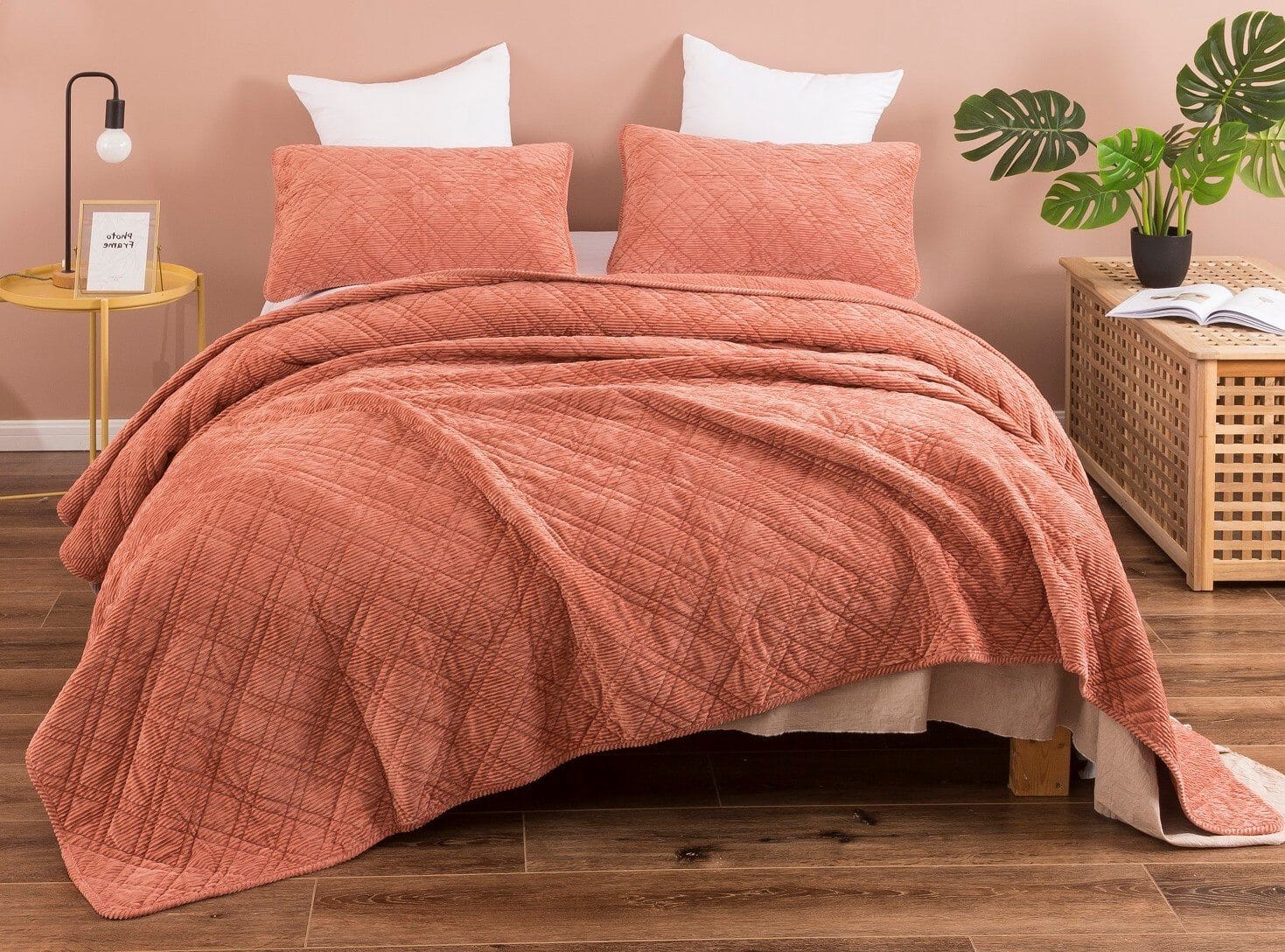  DaDa Bedding Collection DaDalogy Bedding Terracotta Coral Brick Orange Soft Velour Corduroy Bedspread Set (JHW952) by DaDa Bedding Collection - Queen - Bonton
