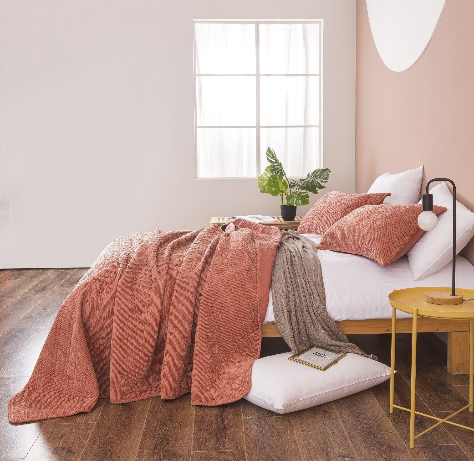  DaDa Bedding Collection DaDalogy Bedding Terracotta Coral Brick Orange Soft Velour Corduroy Bedspread Set (JHW952) by DaDa Bedding Collection - Queen - Bonton