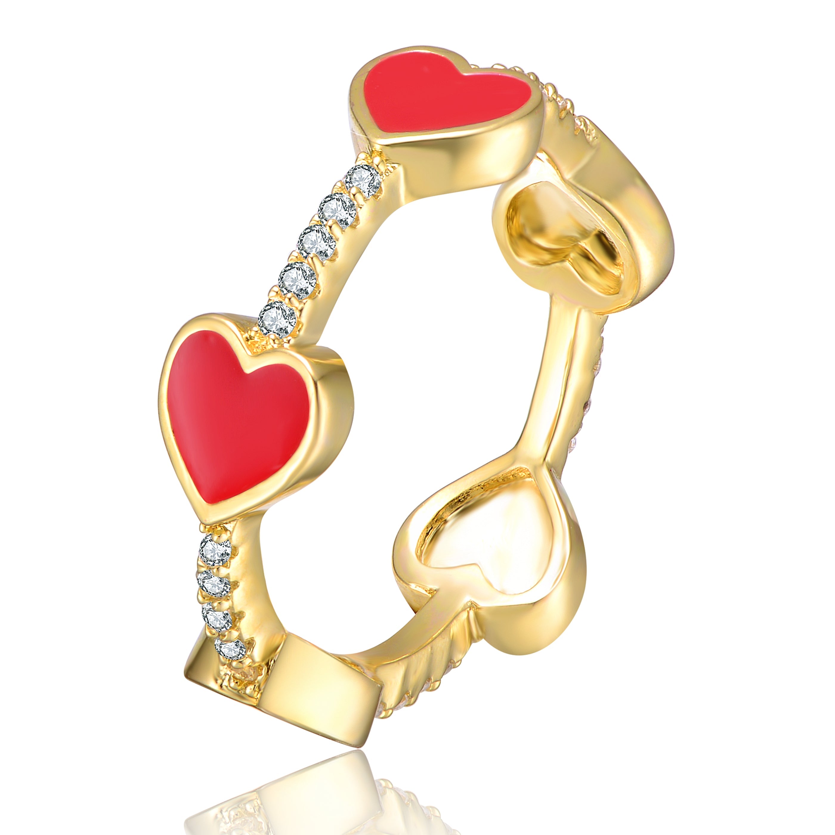  GigiGirl Kids/Teens 14k Yellow Gold Plated With Cubic Zirconia Red Enamel Heart Stacking Ring - 4 - Bonton