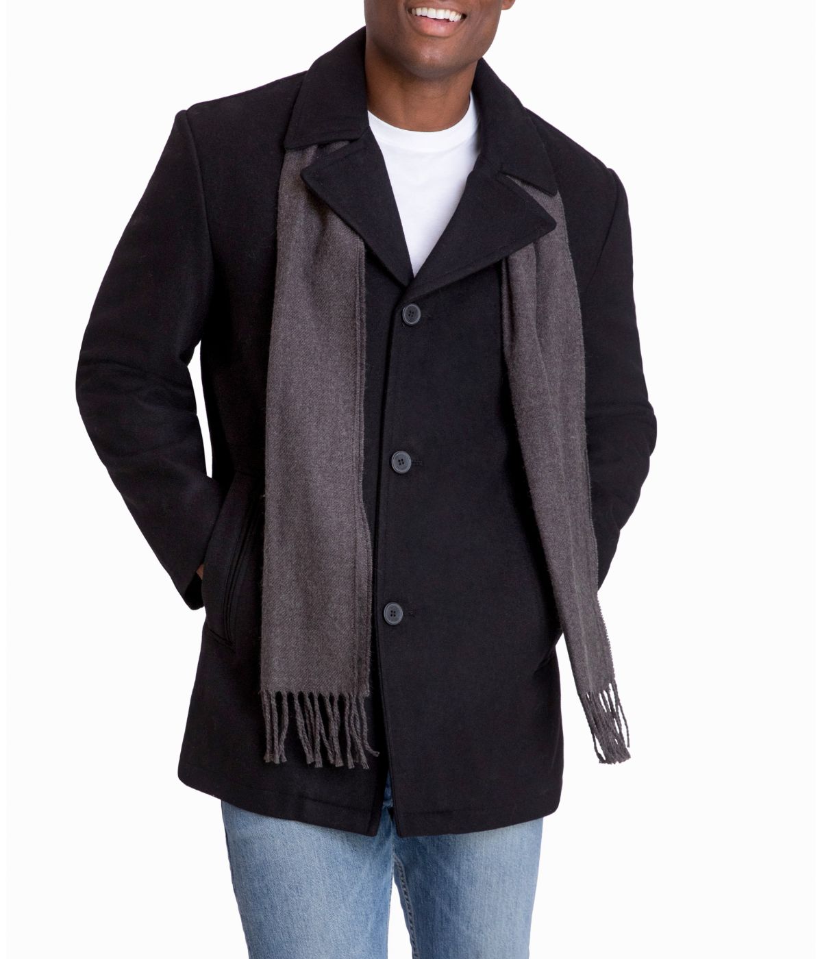 London Fog Wool Blend Single Breasted Button Front Black - Black - Bonton