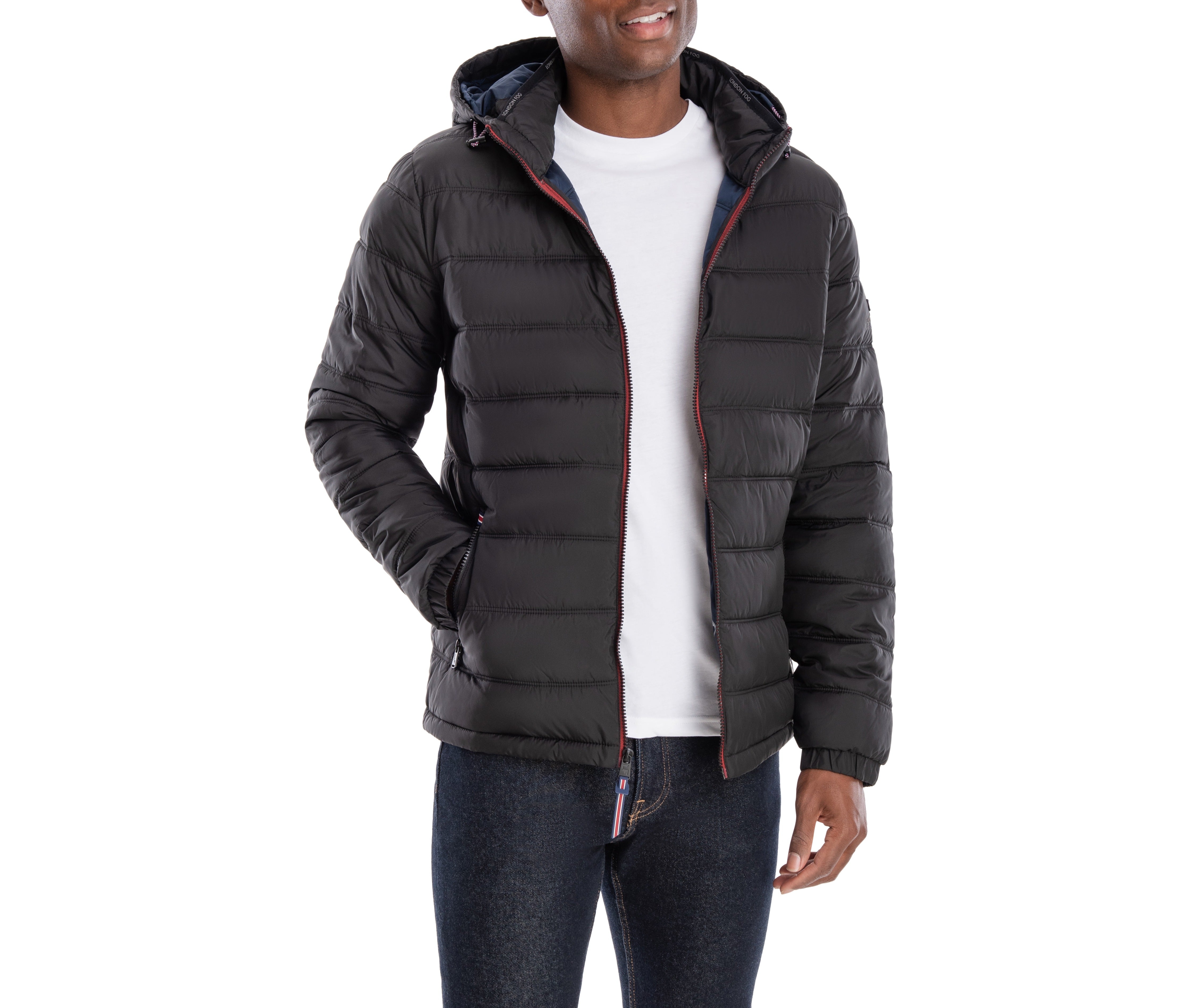  London Fog Qulited Hooded Packable Puffer Black - Black - Bonton