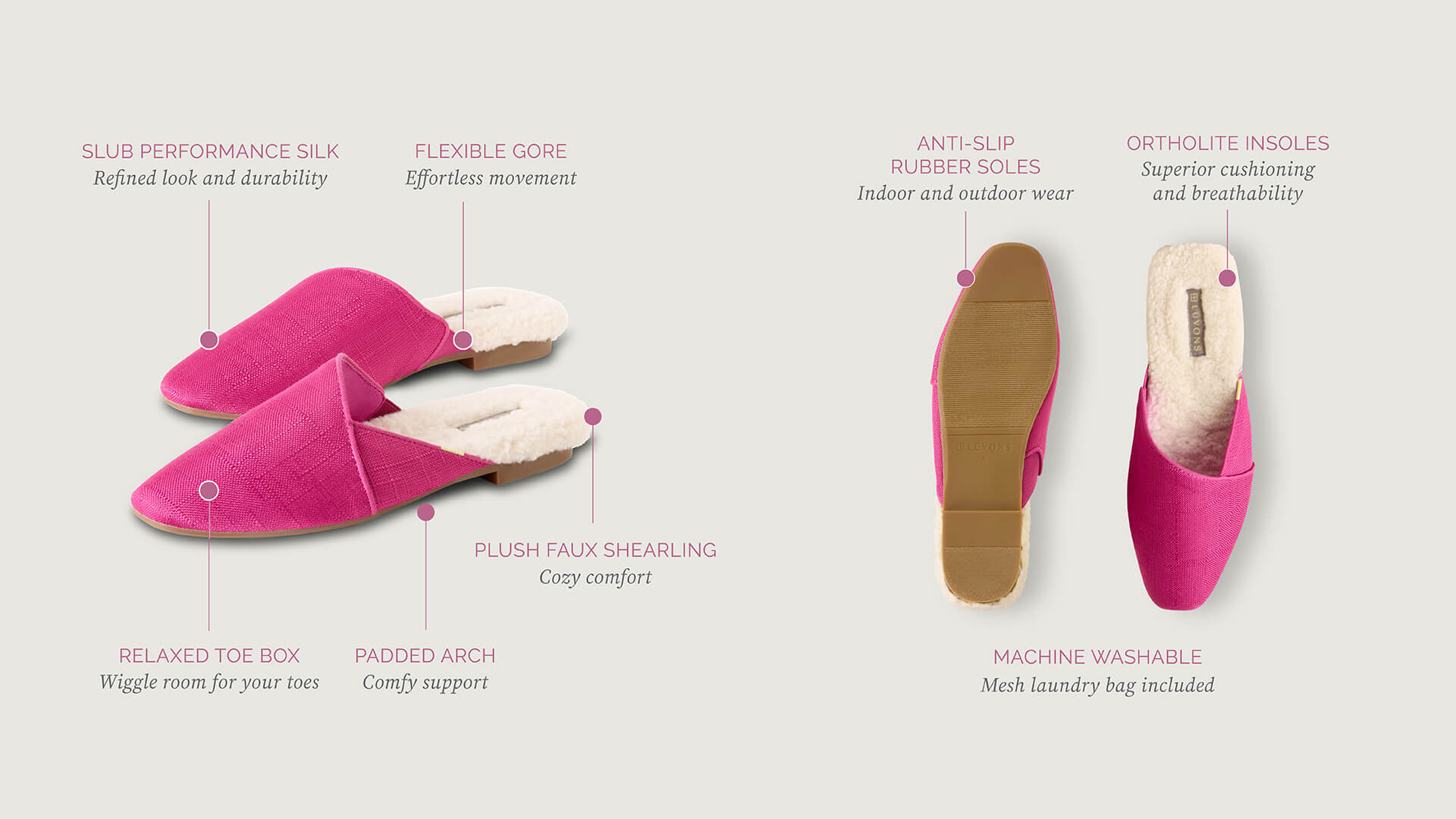  Luvons Devon Luxe Memory Foam Slippers - Vibrant Raspberry - Bonton