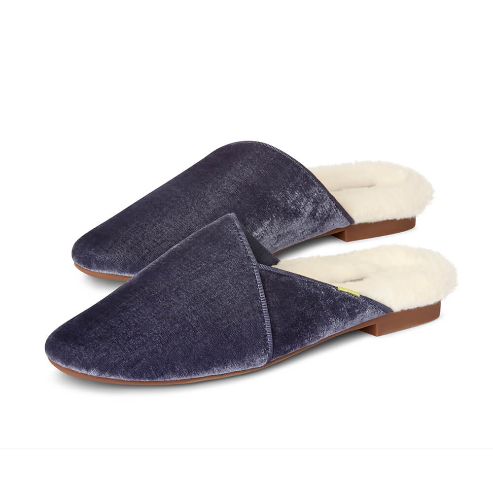 Luvons Devon Luxe Memory Foam Slippers - Slate Blue - Bonton