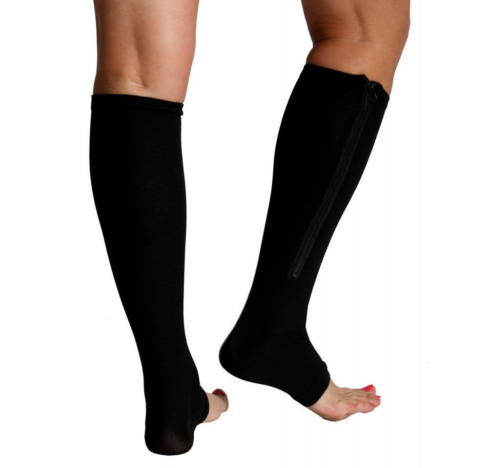  InstantFigure InstantRecoveryMD Unisex Compression Knee High Open Toe Socks MD402 - Black - Bonton