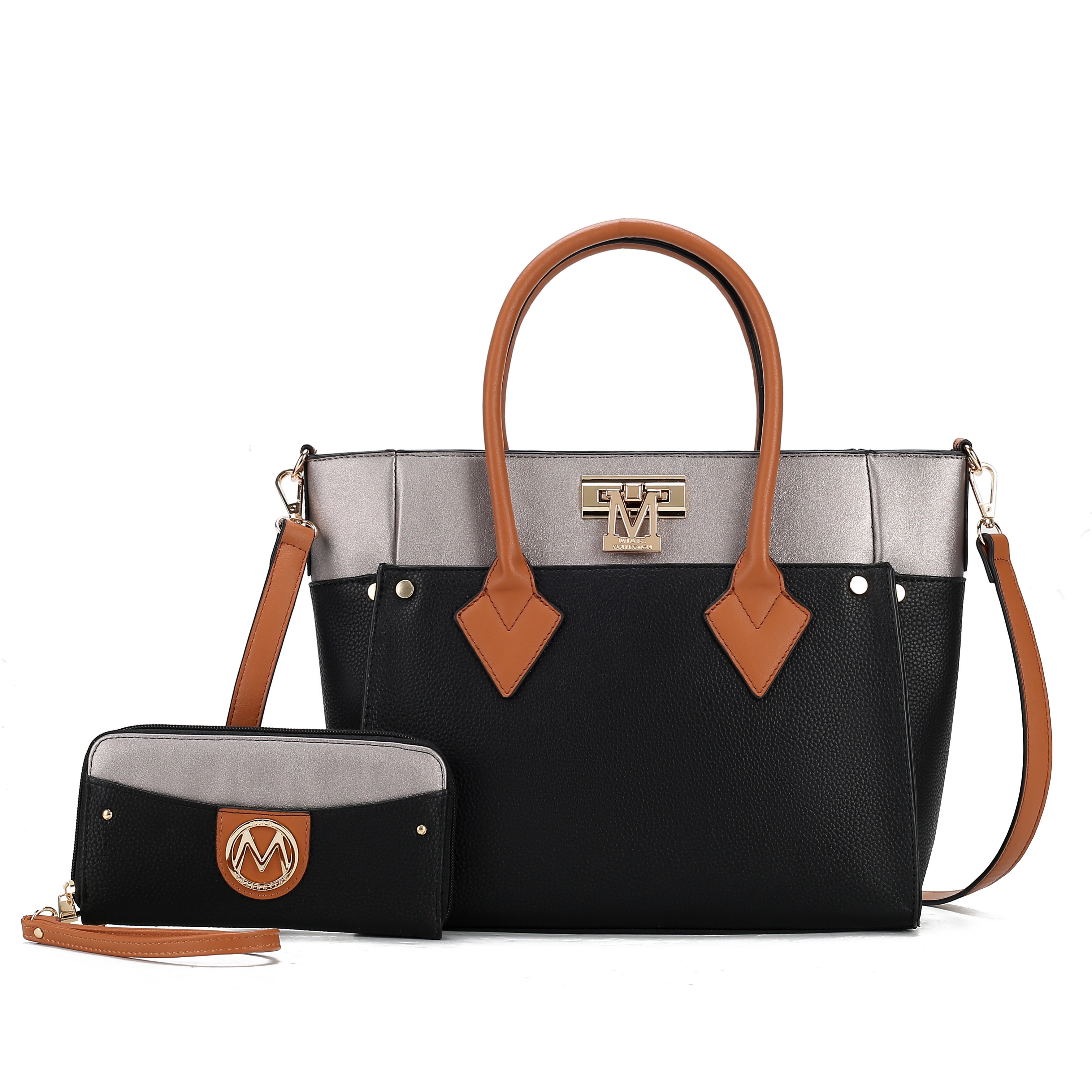 MKF Collection Brynlee Color-Block Tote Bag and Wallet Set - Gray - Bonton