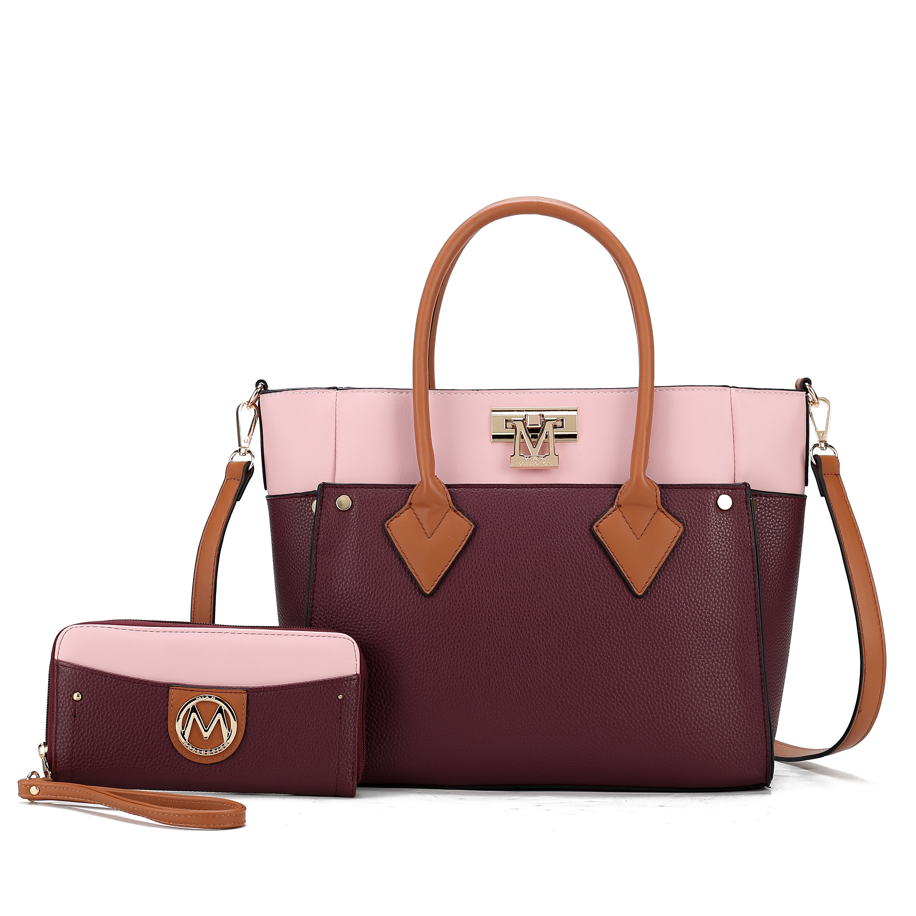  MKF Collection Brynlee Color-Block Tote Bag and Wallet Set - Gray - Bonton