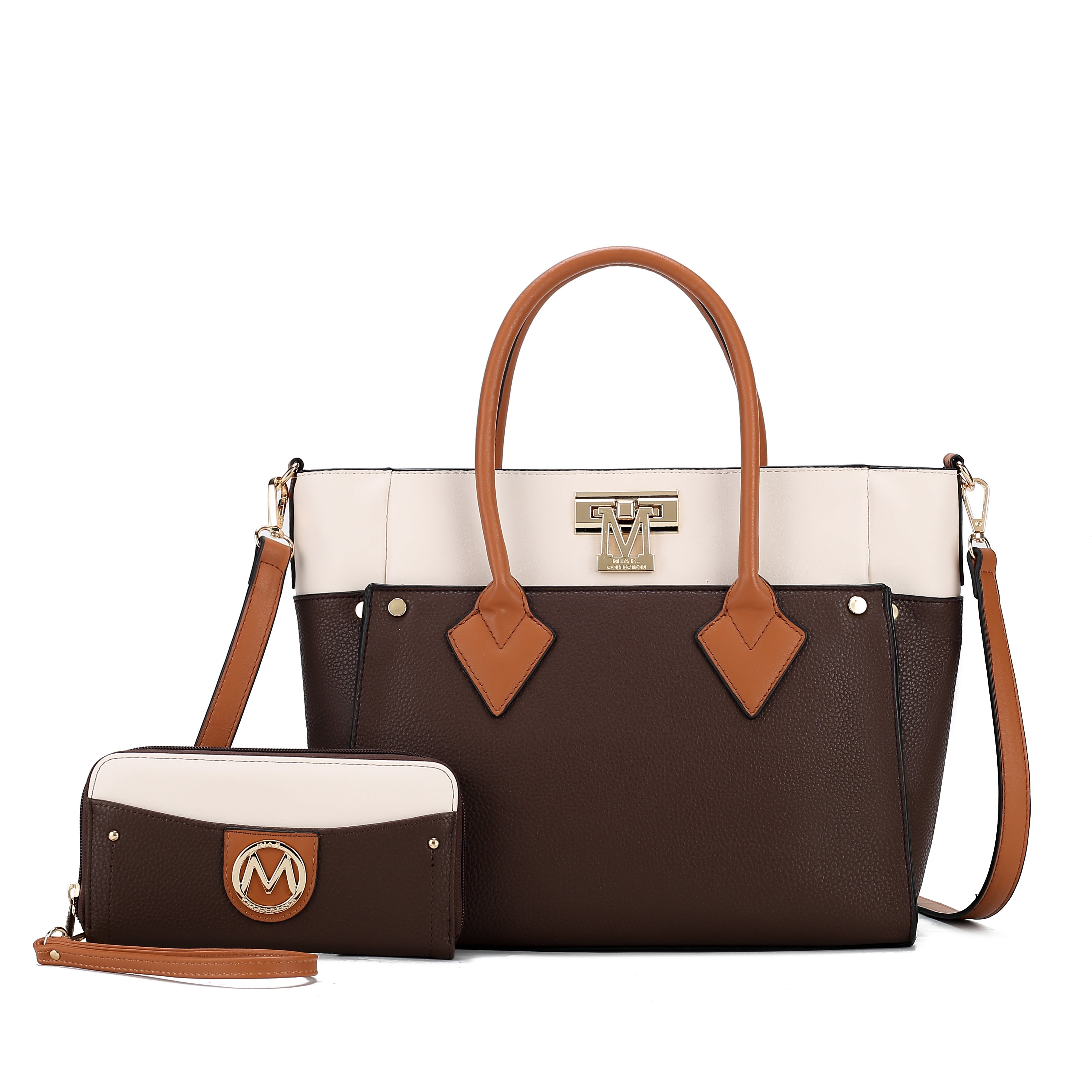  MKF Collection Brynlee Color-Block Tote Bag and Wallet Set - Gray - Bonton