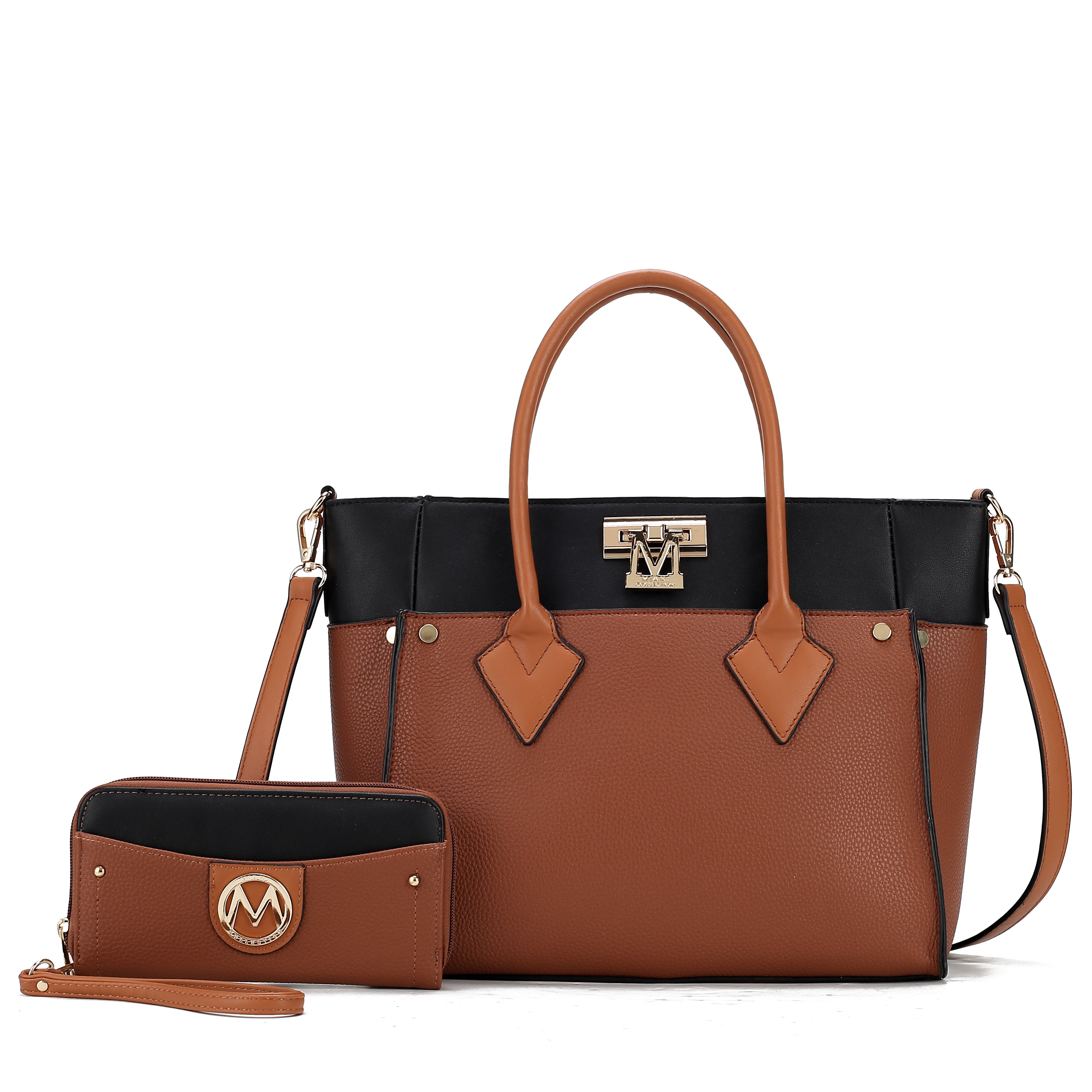  MKF Collection Brynlee Color-Block Tote Bag and Wallet Set - Gray - Bonton