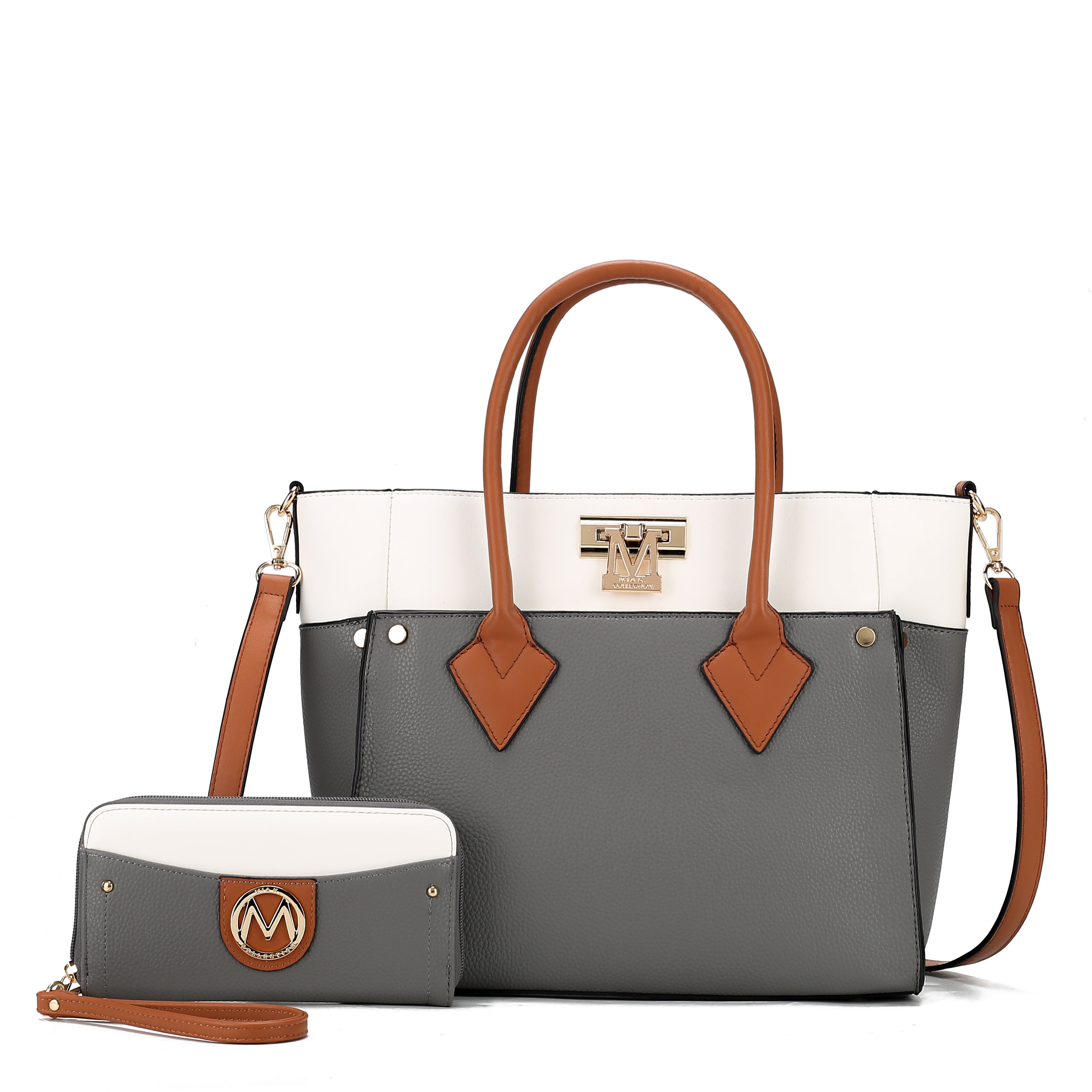  MKF Collection Brynlee Color-Block Tote Bag and Wallet Set - Gray - Bonton