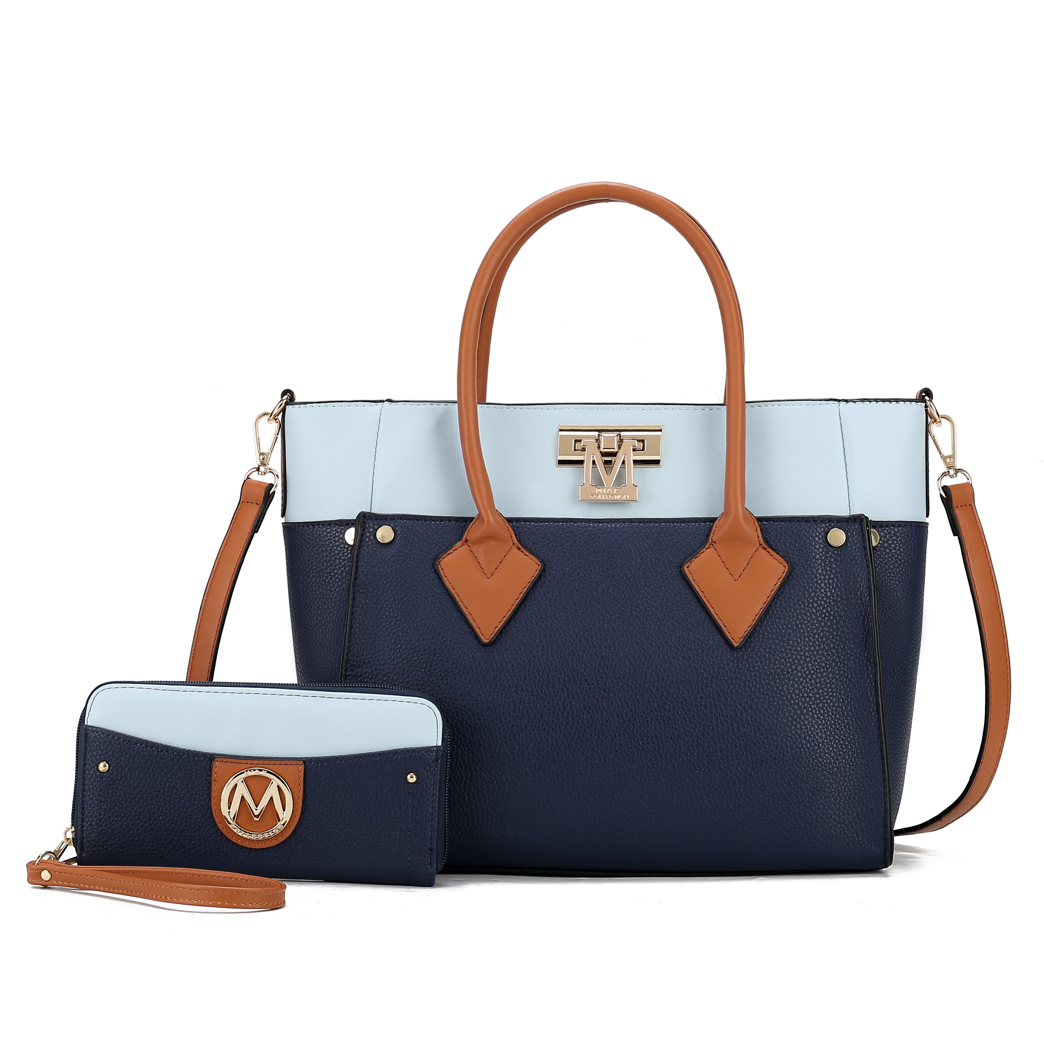  MKF Collection Brynlee Color-Block Tote Bag and Wallet Set - Gray - Bonton