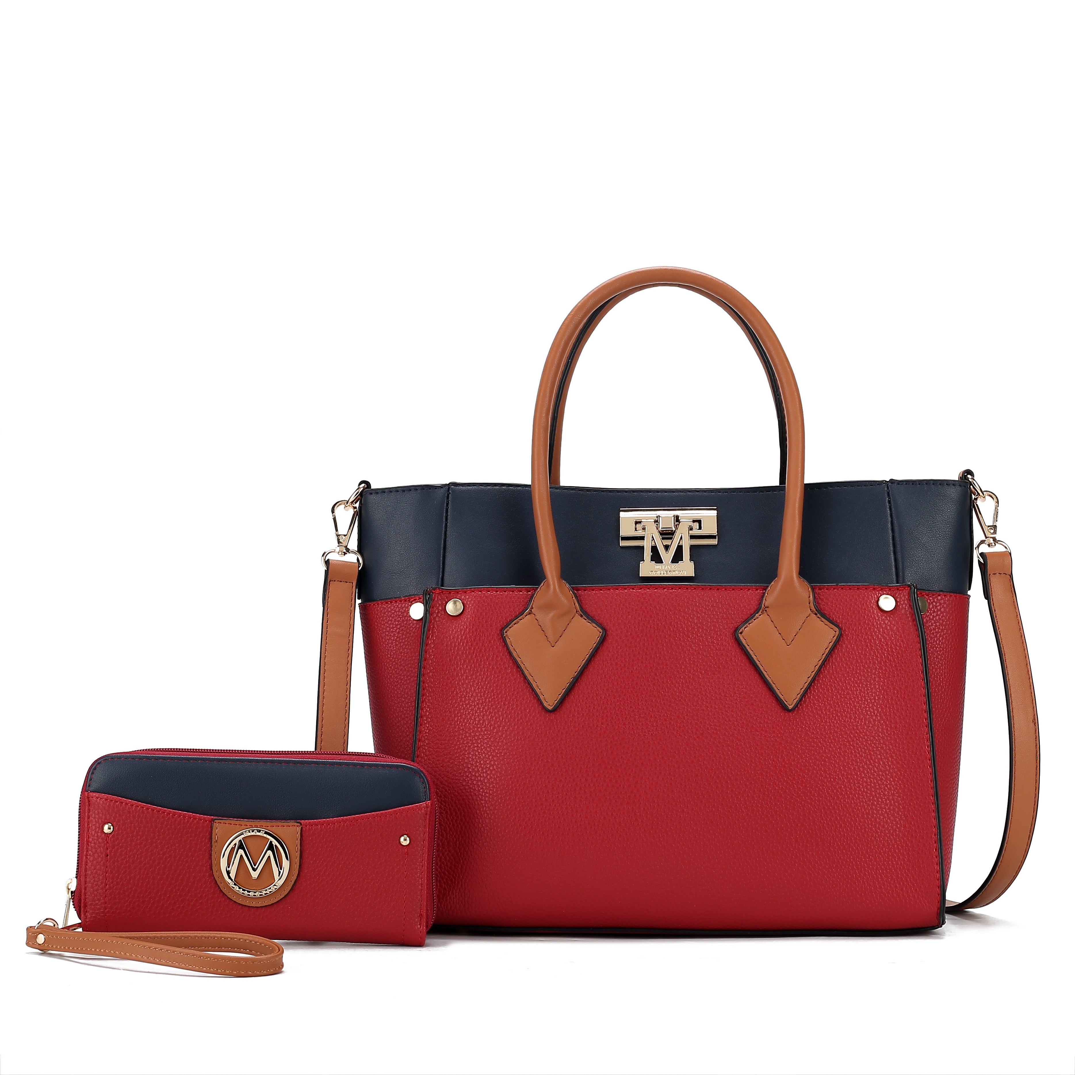  MKF Collection Brynlee Color-Block Tote Bag and Wallet Set - Gray - Bonton