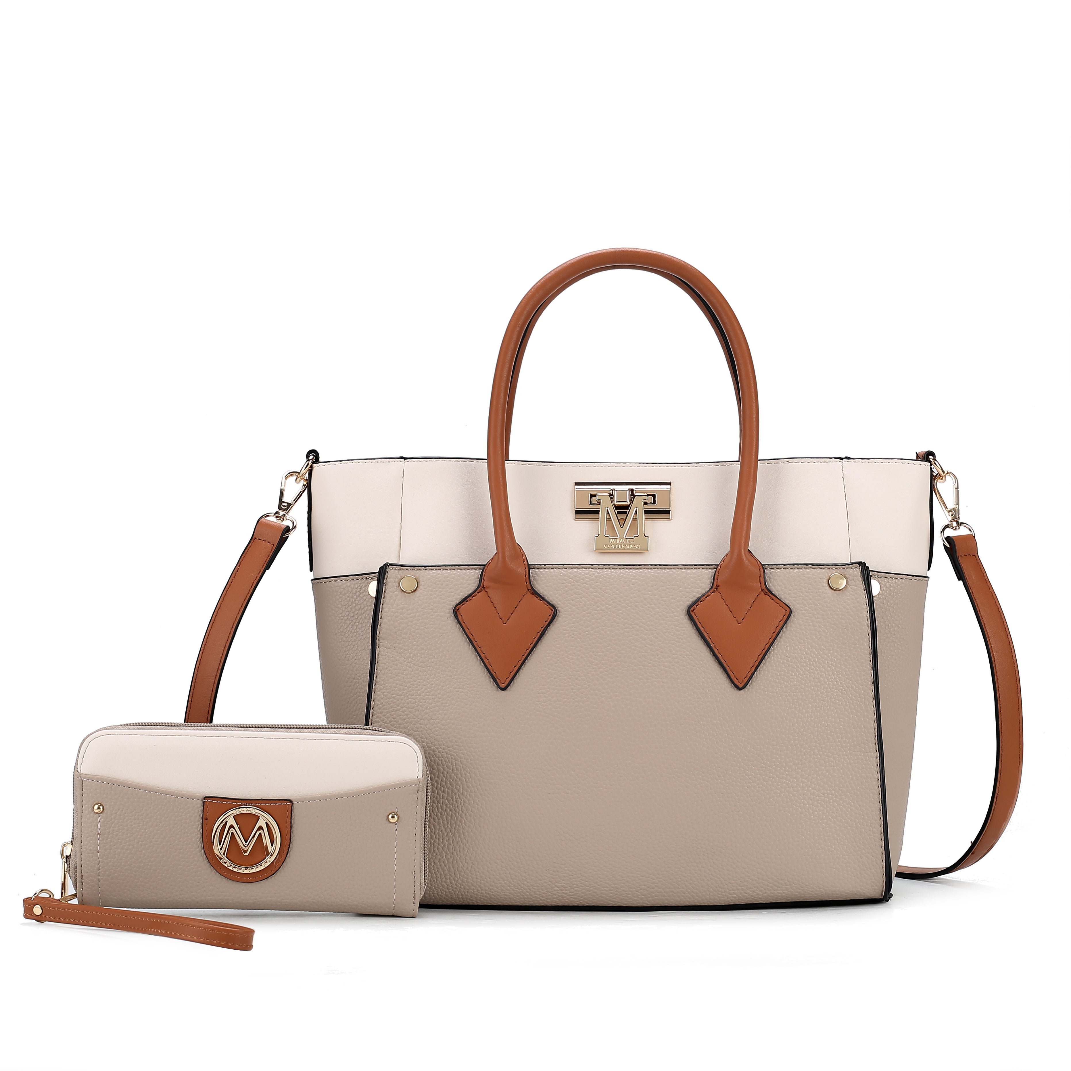  MKF Collection Brynlee Color-Block Tote Bag and Wallet Set - Gray - Bonton