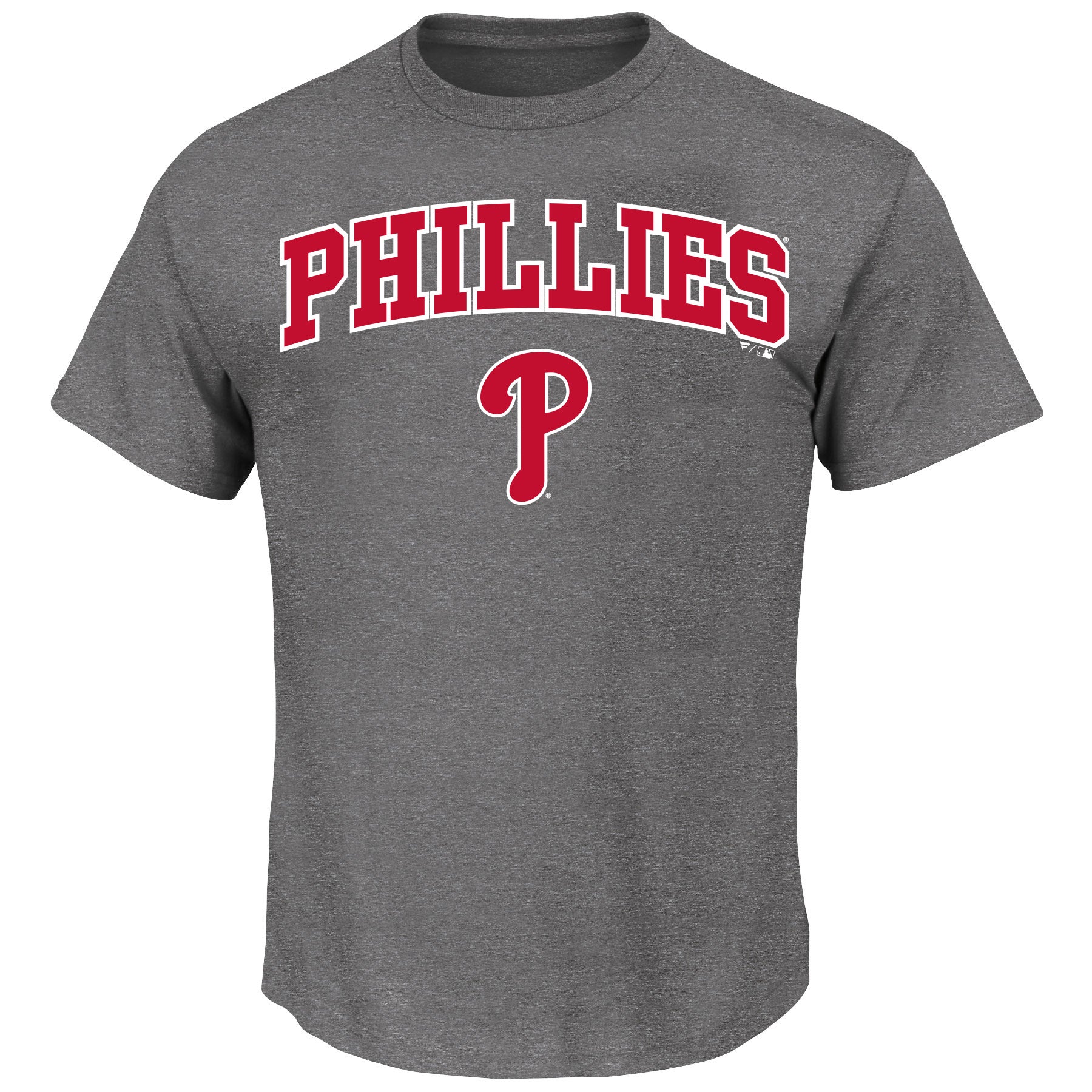  Fanatics Mens Big And Tall Team Logo Short Sleeve Arch Logo Tee Shirt - Philadelphia Phillies - Charcoal Heather - Bonton