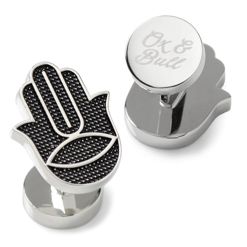 Hamsa Textured Silver Cufflinks