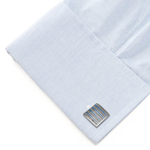 Gray and Blue Striped Square Cufflinks
