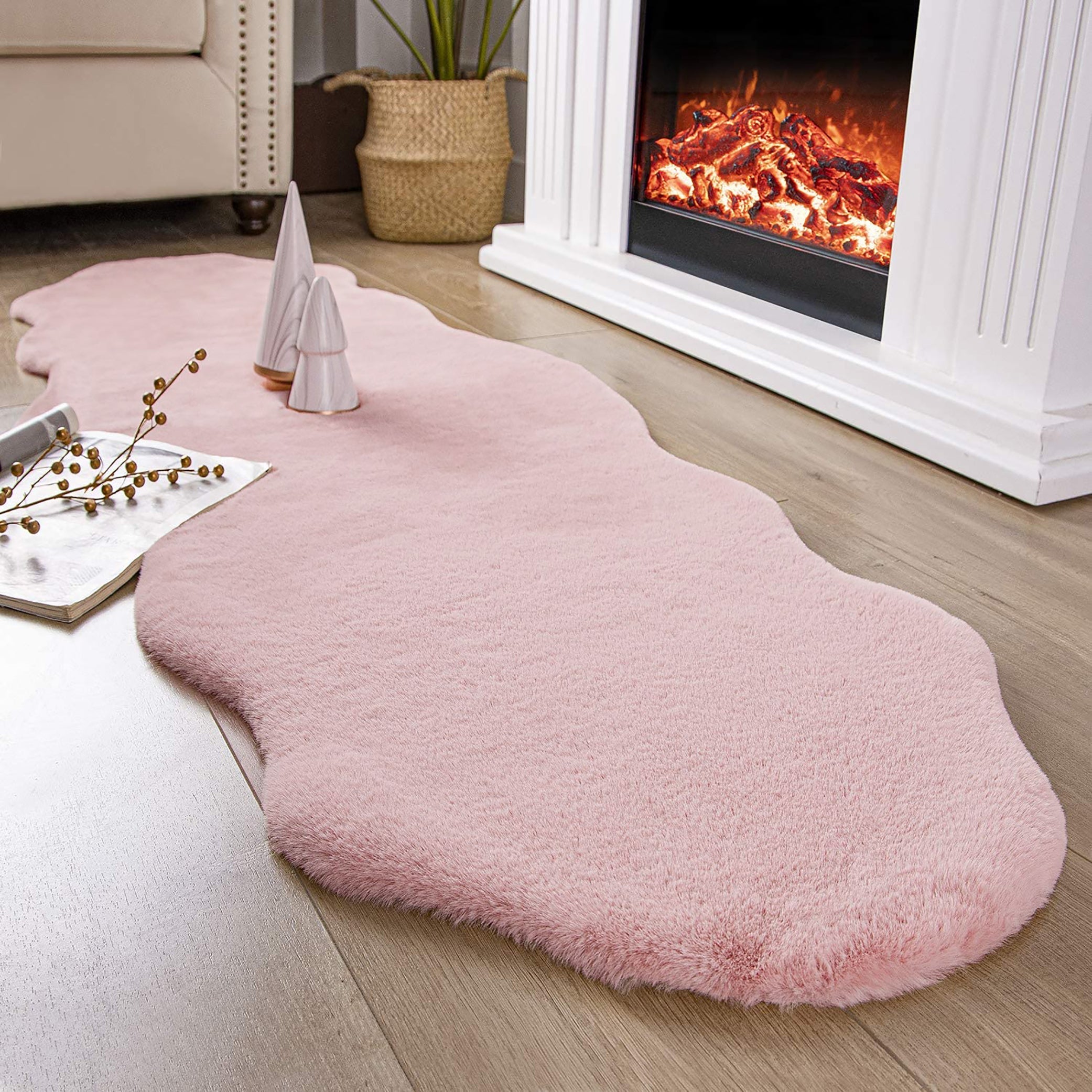  Pink Faux Rabbit Fur Fuzzy Soft Fluffy Plush Cozy Shaggy Area Rug by Homemartgoods - 2' x 3' Feet - Bonton