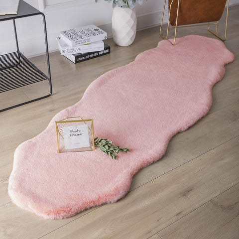 Pink Faux Rabbit Fur Fuzzy Soft Fluffy Plush Cozy Shaggy Area Rug by Homemartgoods