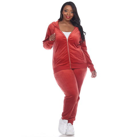 Plus Size 2 Piece Velour Tracksuit Set