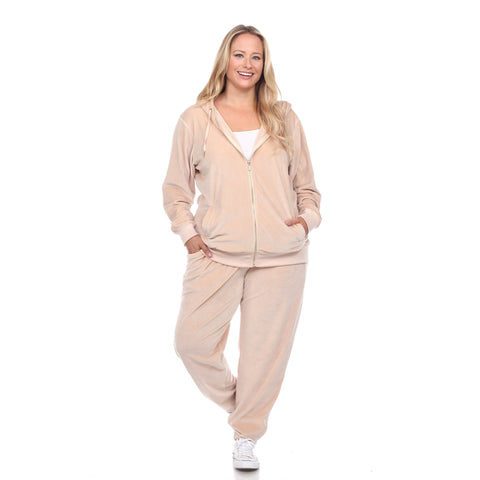 Plus Size 2 Piece Velour Tracksuit Set