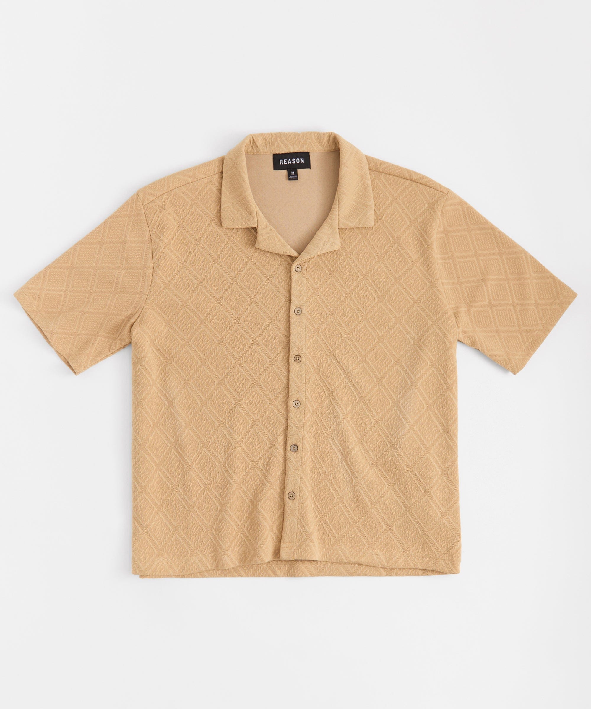  Reason Clothing Textured Knit Short Sleeve Button Down Shirt - Taupe - TAUPE - Bonton