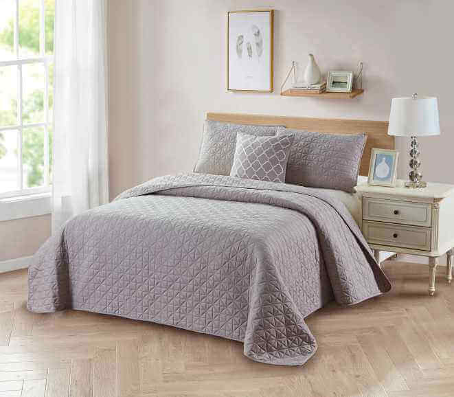  Dan River Dan River 4 Piece Solid Quilt Set With Cushion - Twin - Bonton
