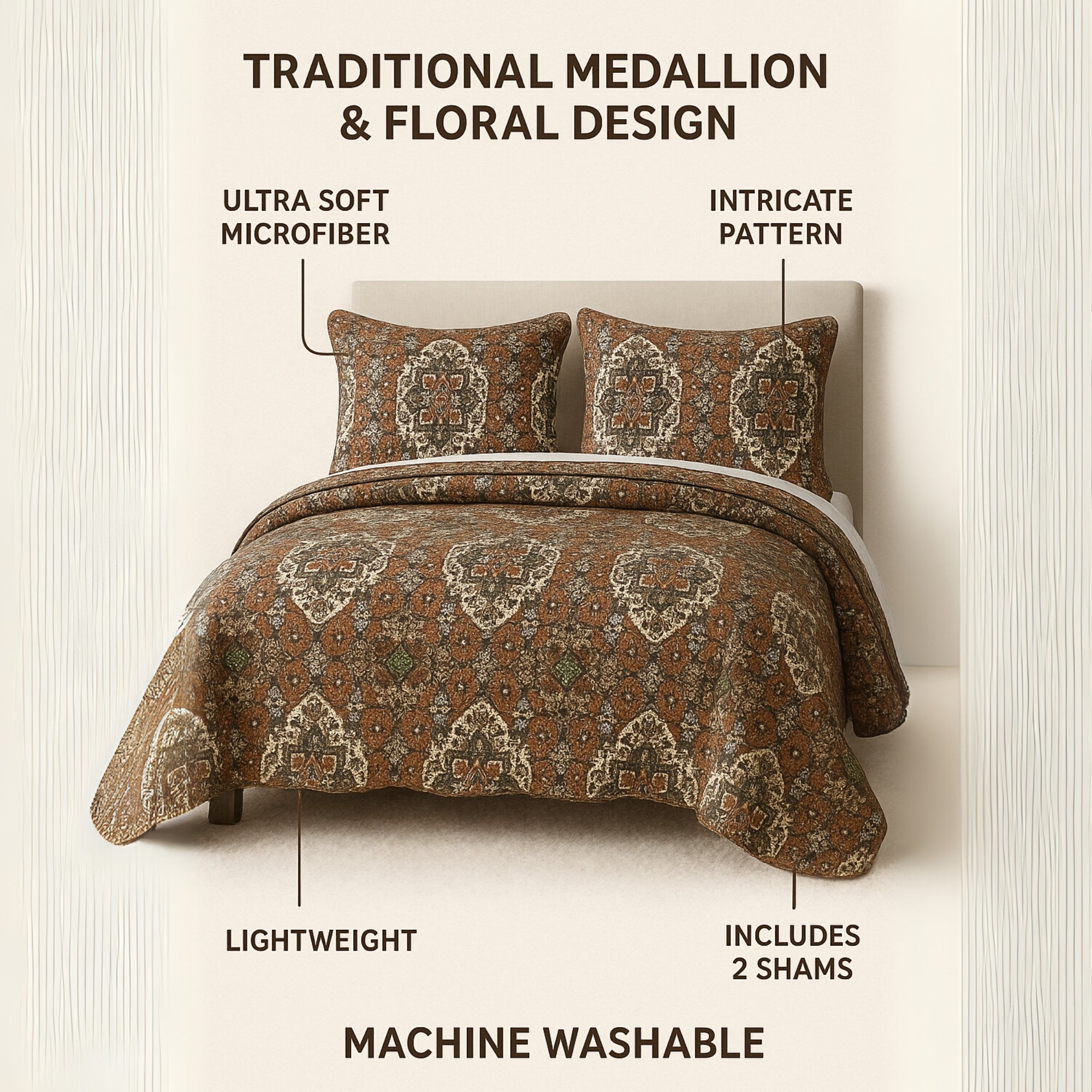  DaDa Bedding Collection DaDa Bedding Rustic Earthy Cross Motif Folk Ogee Moroccan Scalloped Quilted Bedspread Set (JHW-944) by DaDa Bedding Collection - Cal King - Bonton