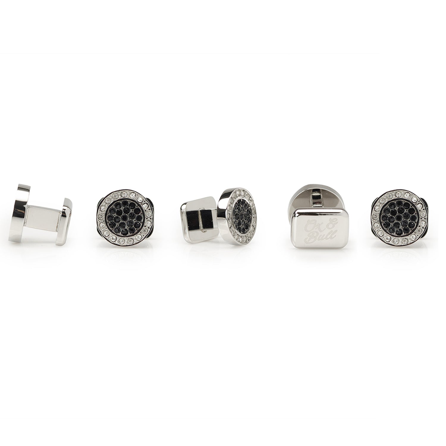  Cufflinks VDP White & Black Pave Crystals Stud Set - Default Title - Bonton