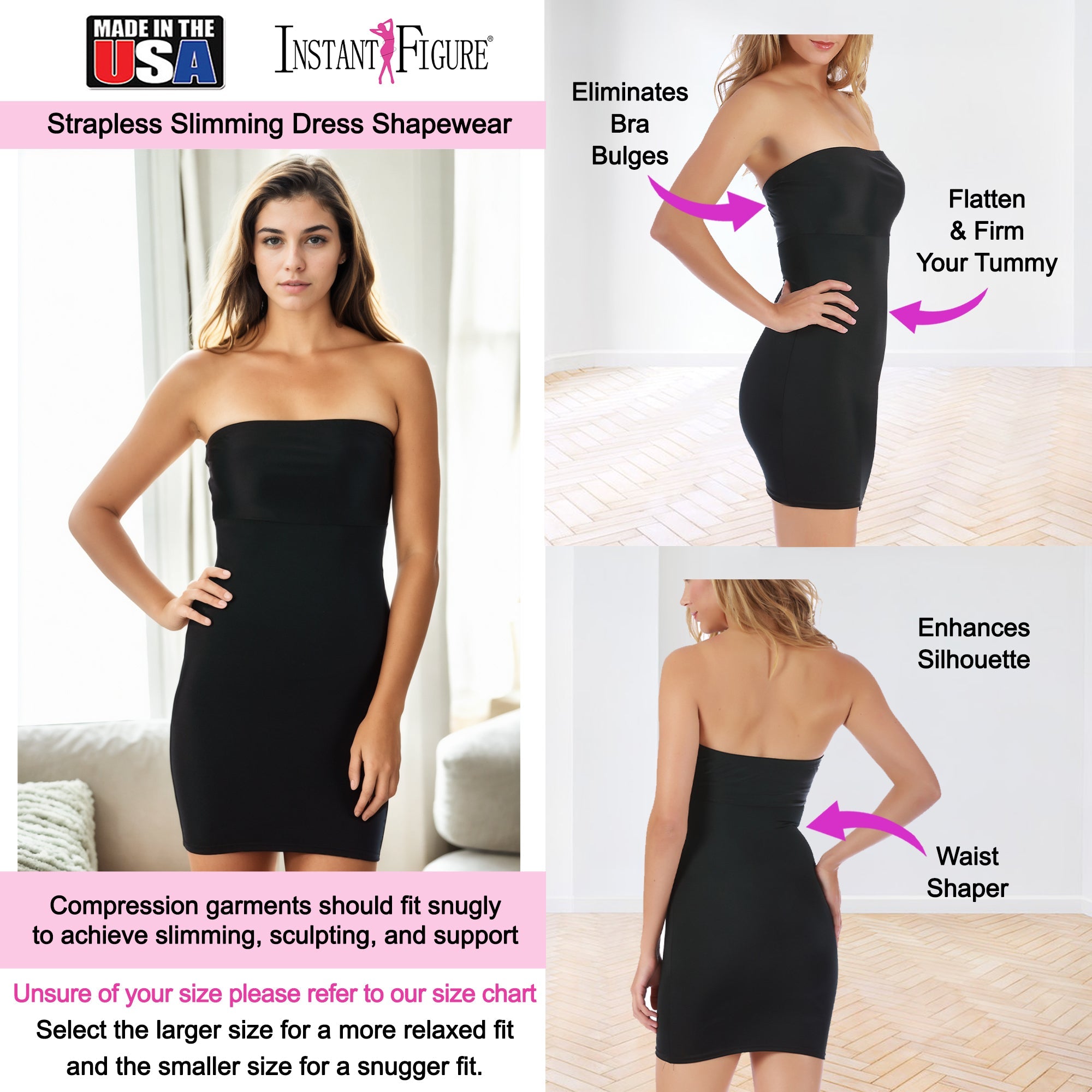  InstantFigure InstantFigure Shapewear Strapless Bandeau Slimming Dress WBD036 - Black - Bonton
