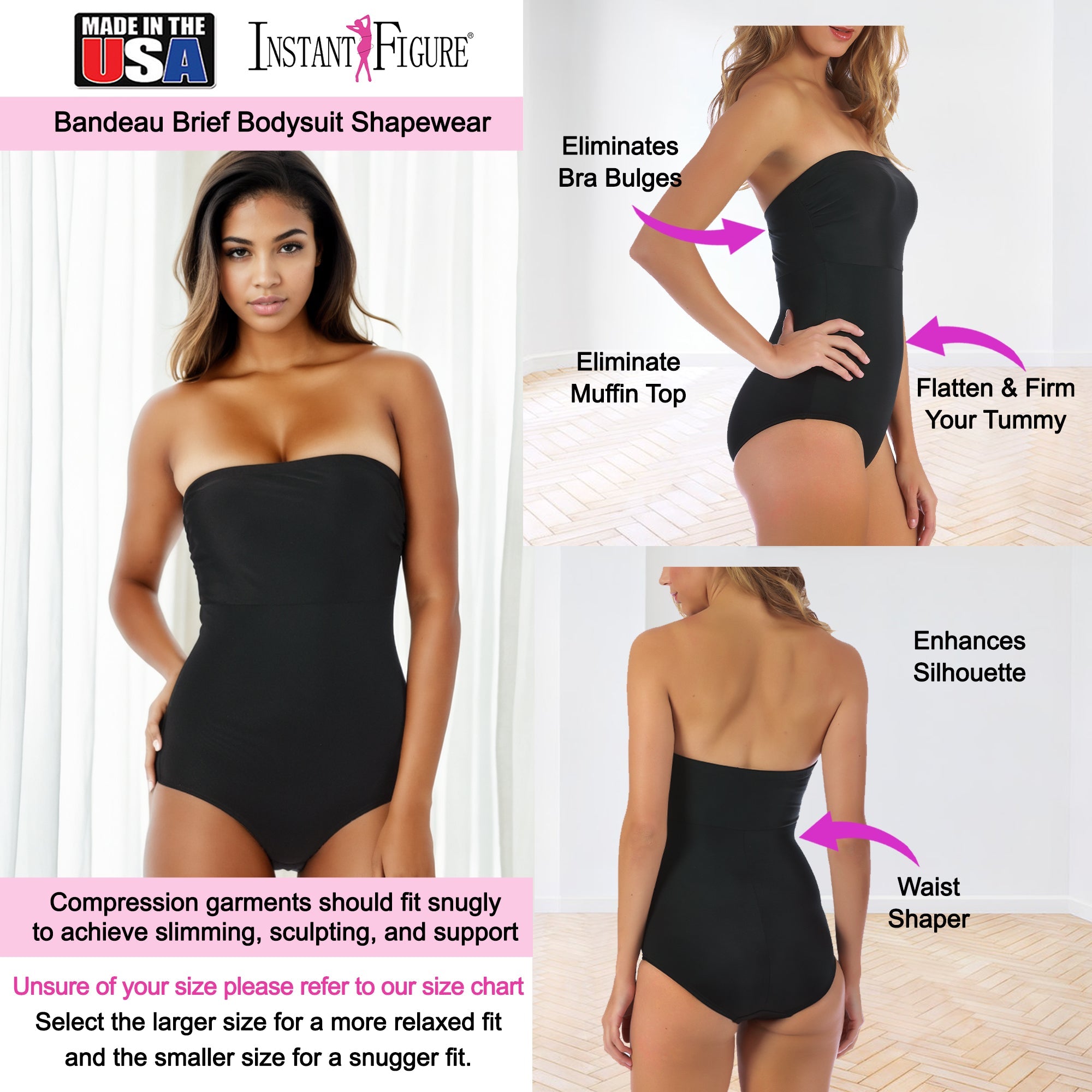  InstantFigure InstantFigure Bandeau Brief Bodysuit Shapewear Slim Fit WBS012 - Black - Bonton