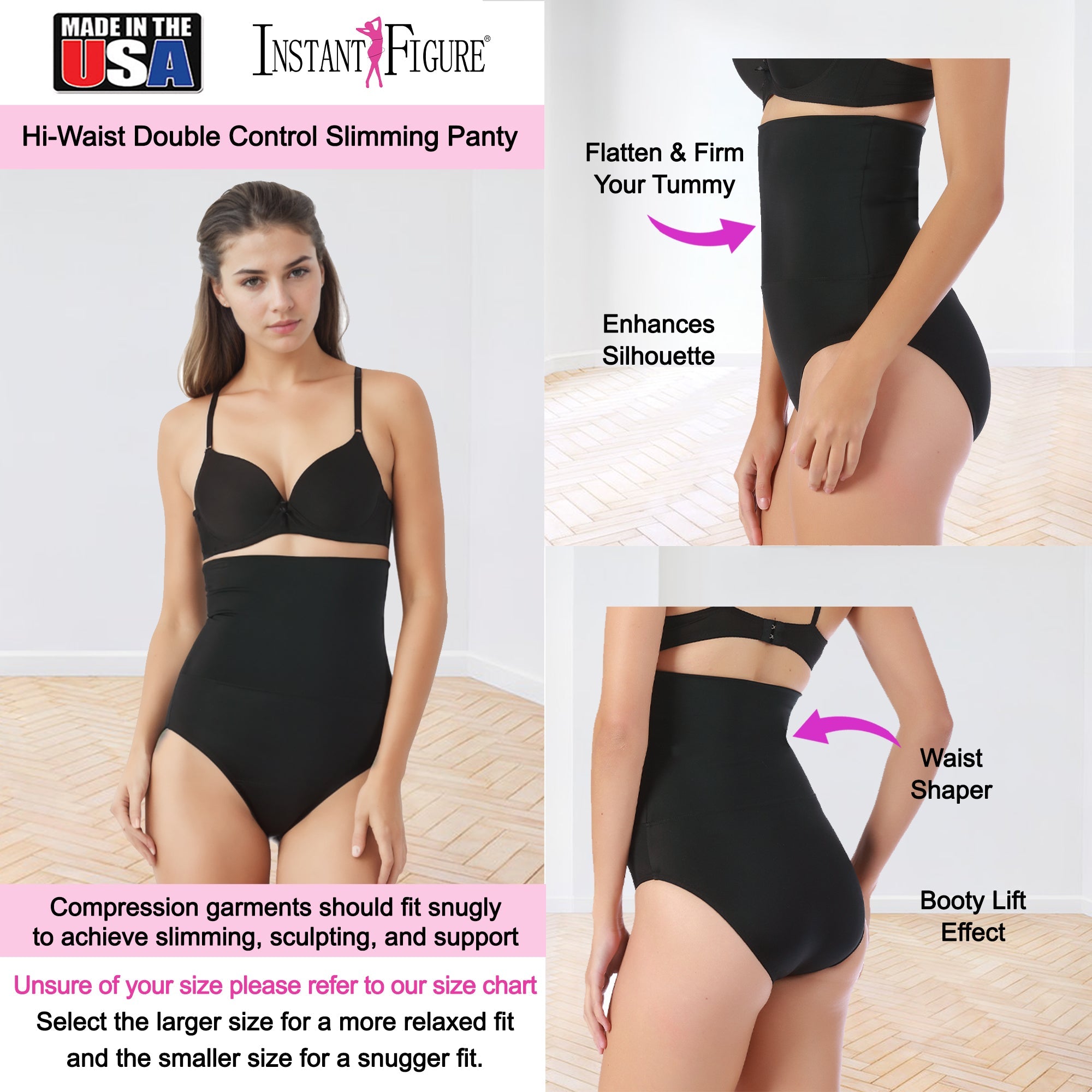  InstantFigure InstantFigure Shapewear Hi-Waist Double Control Slimming Panty WPY020 - Black - Bonton